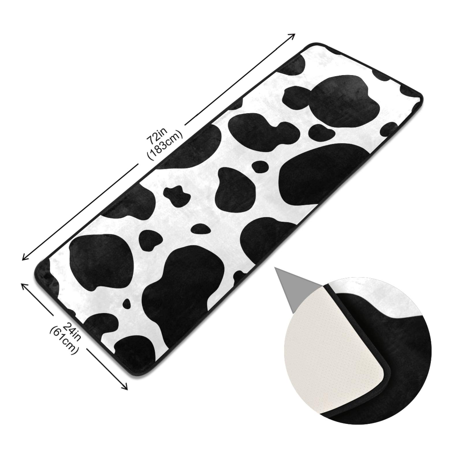 Non-Slip Black and White Cow Print Runner Rug 2x6 FT - Soft Indoor Hallway Carpet for Kitchen, Bathroom, Bedroom Entry - Perfect for Farmhouse Decor & High Traffic Areas