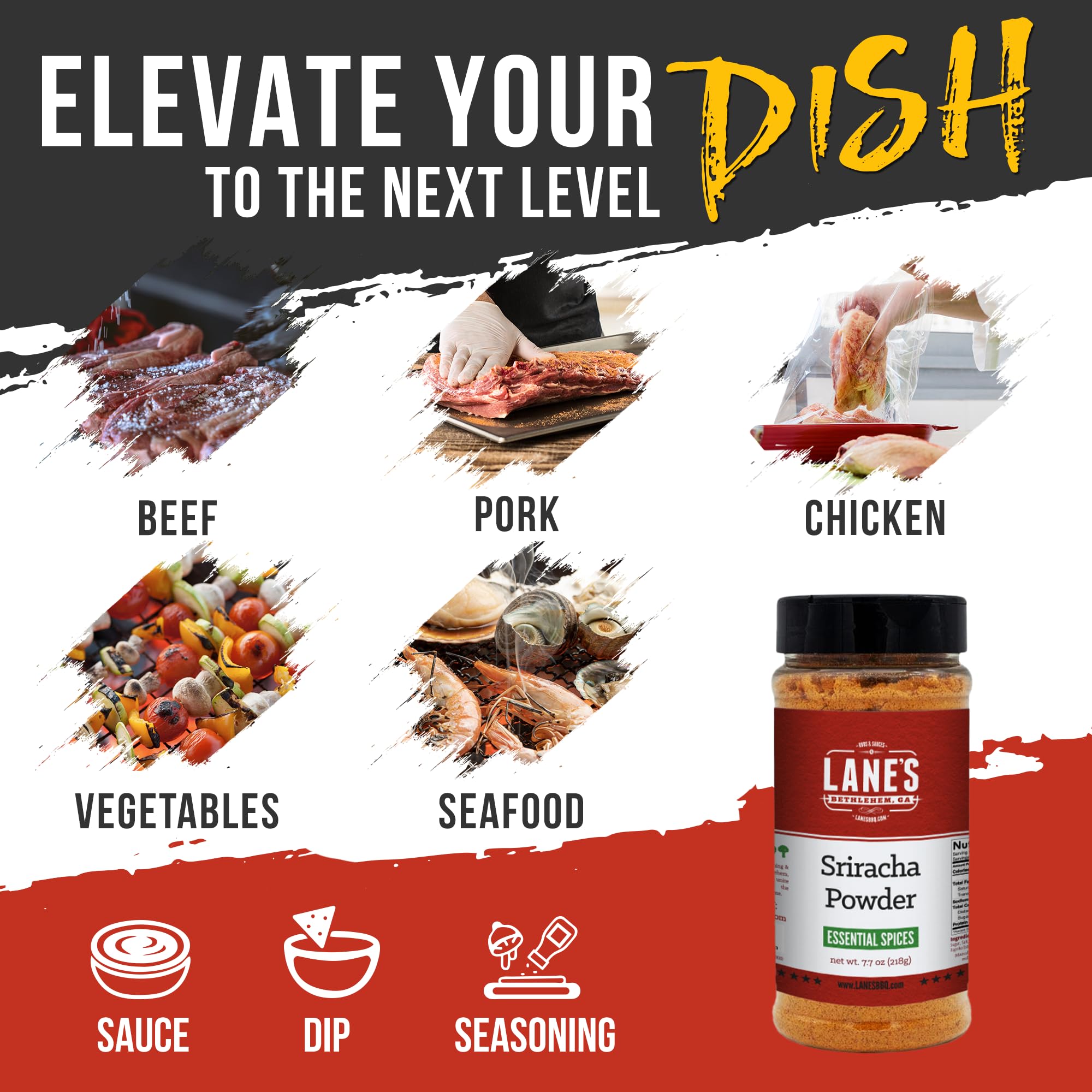 **Lane's Sriracha Seasoning Powder - All-Natural Spice Blend for Cooking, Grilling & Seasoning | Perfect for Meat, Vegetables & Snacks | Made in USA | 7.7 Oz | Great for BBQ, Popcorn & Meal Prep**