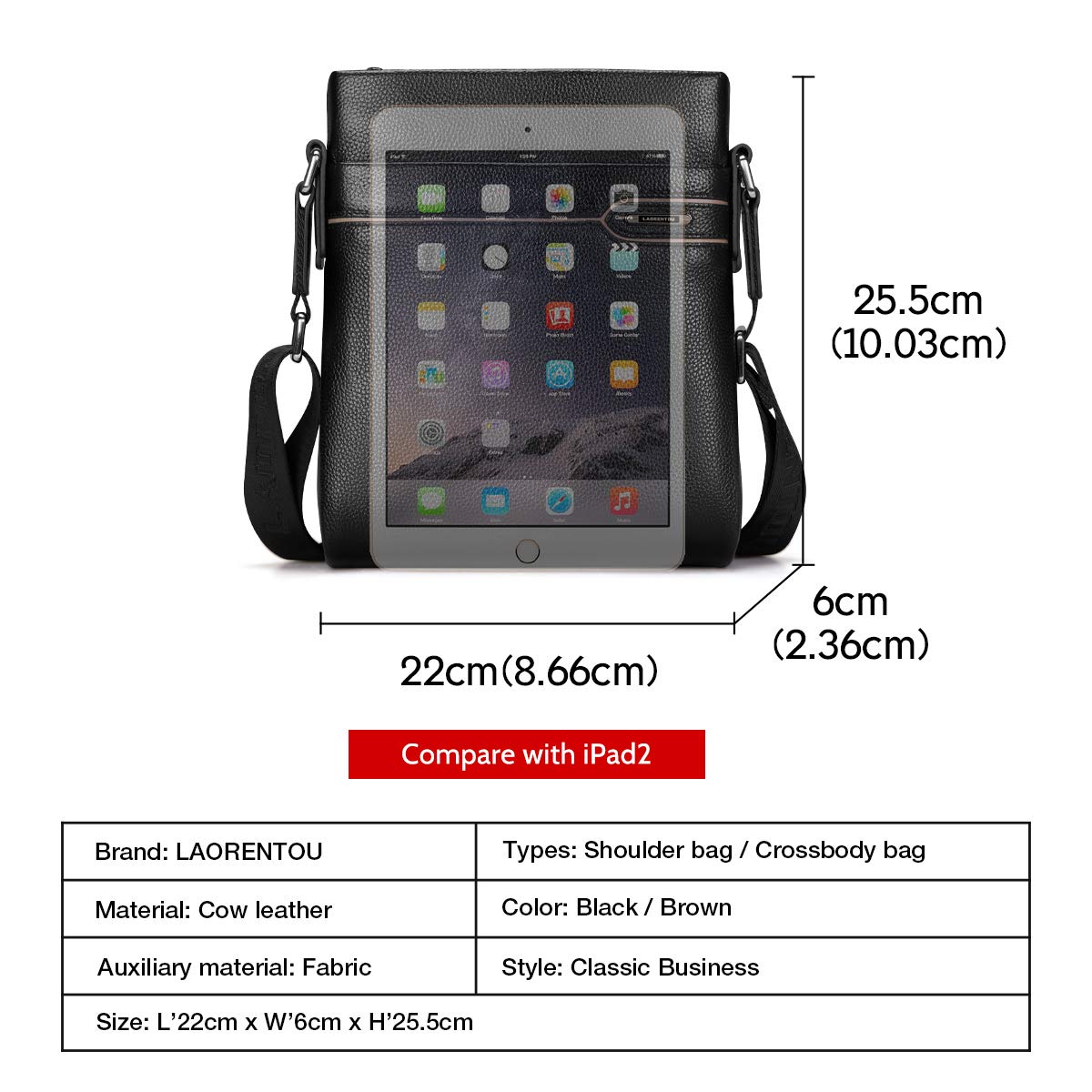 LAORENTOU Genuine Leather Messenger Bag for Men - Business Crossbody Shoulder Bag - Durable Leather Purse & Side Bag - Perfect for Office, Travel & Daily Commute