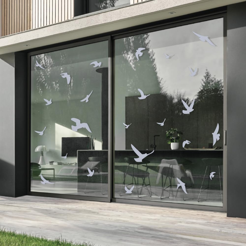 Anti-Collision Window Decals - 17 Bird Strike Prevention Stickers for Glass Windows (Light Grey) - Protect Birds from Window Collisions at Home, Office & Schools