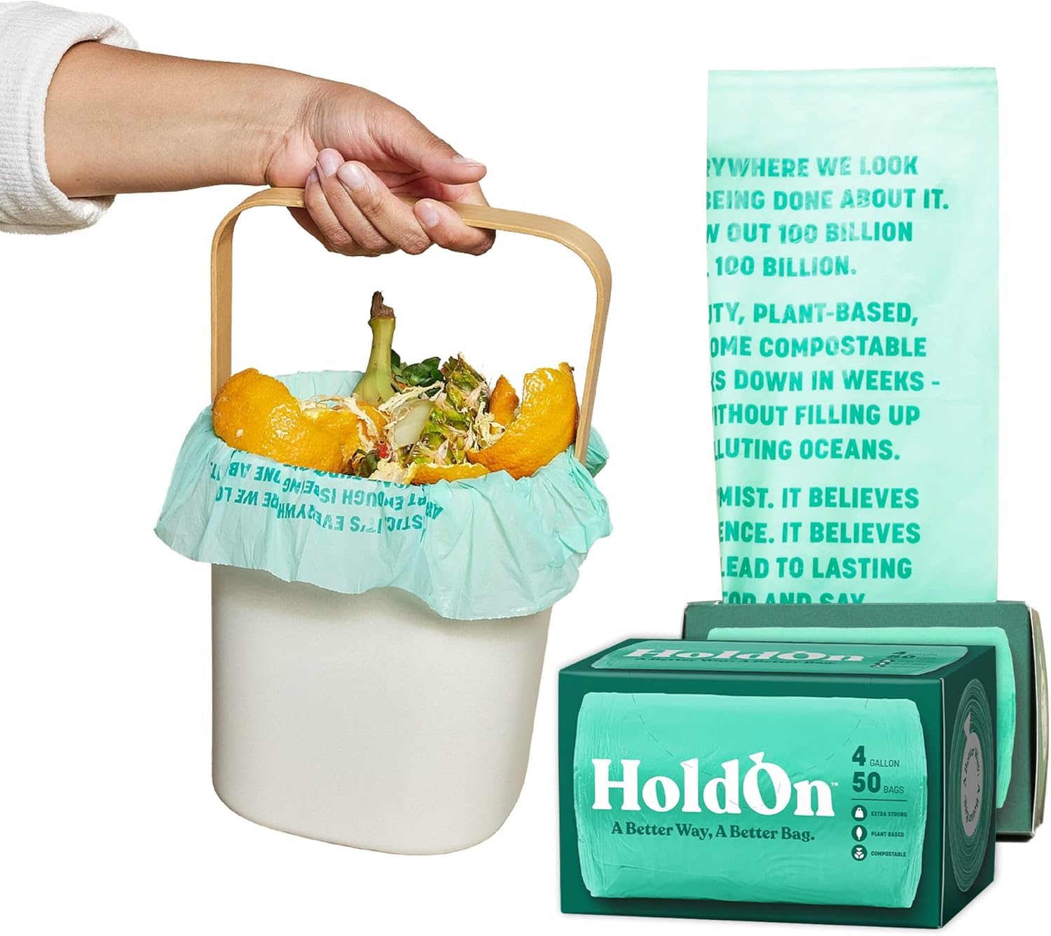 4-Gallon Heavy-Duty Compostable Trash Bags - 2-Pack (100 Count) - Small Kitchen Waste Bags for Trash Cans, Office Bins & Bathroom Wastebaskets - Eco-Friendly & Leak-Proof