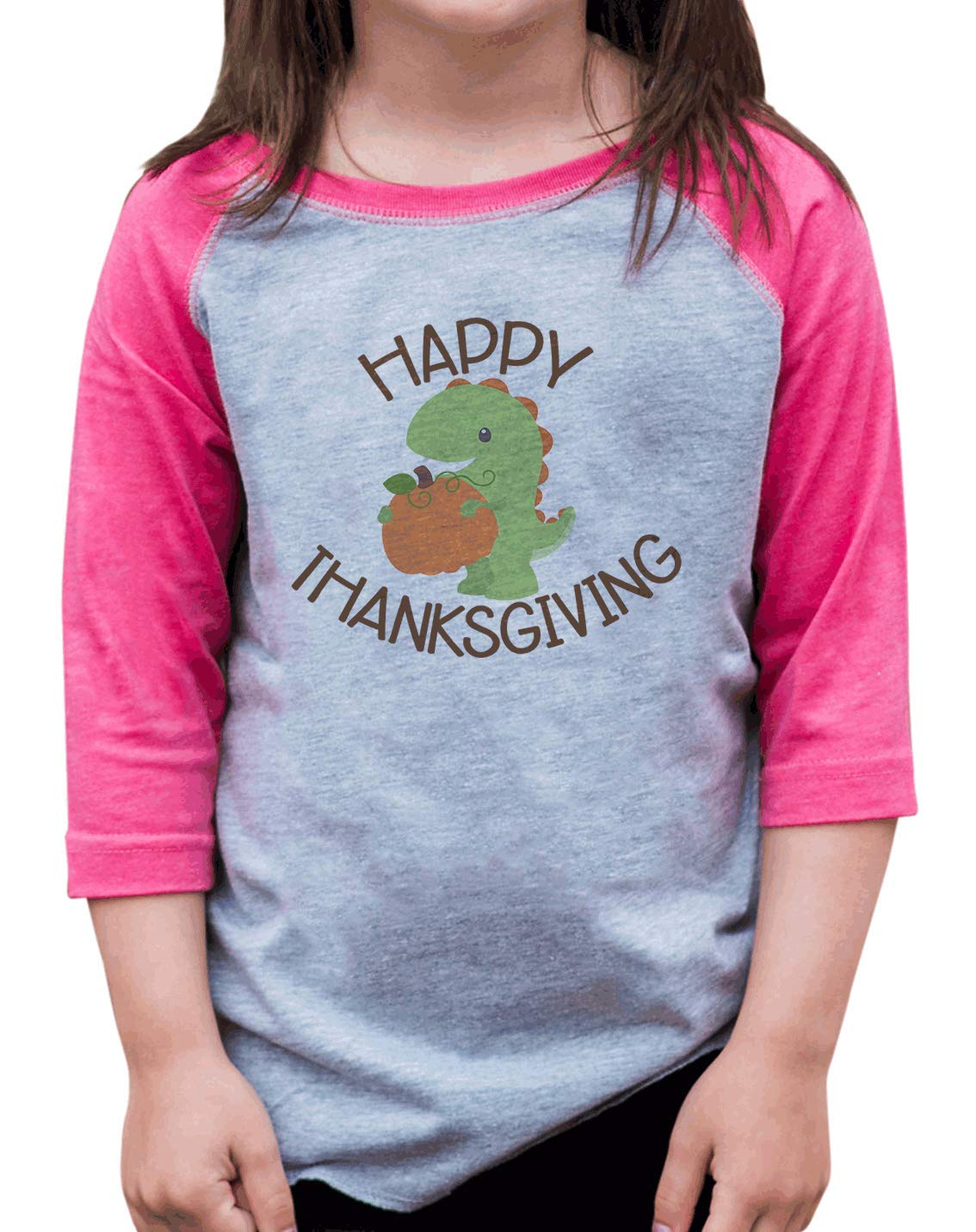 Happy Thanksgiving Pumpkin Dinosaur Shirt for Girls | Cute Holiday Dinosaur T-Shirt | Thanksgiving Outfit for Kids, Family Gatherings & School Events
