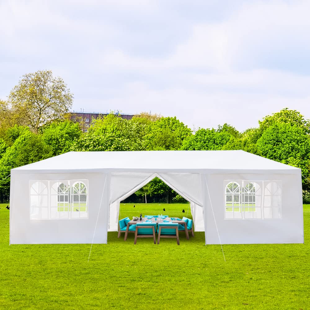 10x30 Large Waterproof Party Tent with 8 Removable Sidewalls - Heavy Duty Outdoor Canopy for Weddings, Birthday Events, Backyard Gatherings & Garden Parties - White Shelter with Zippered Windows & Durable Carport Shade