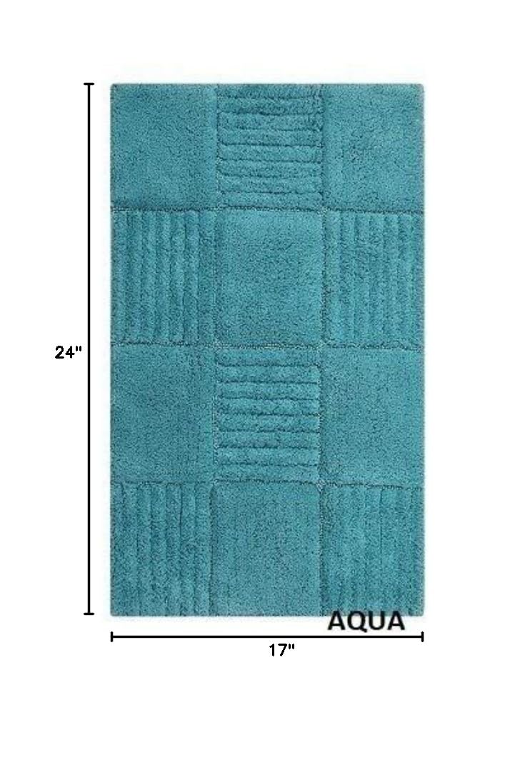 Non-Slip Aqua Bath Rug with Chakkar Board Design - Soft Absorbent Microfiber Bathroom Mat for Shower, Tub, and Vanity Areas