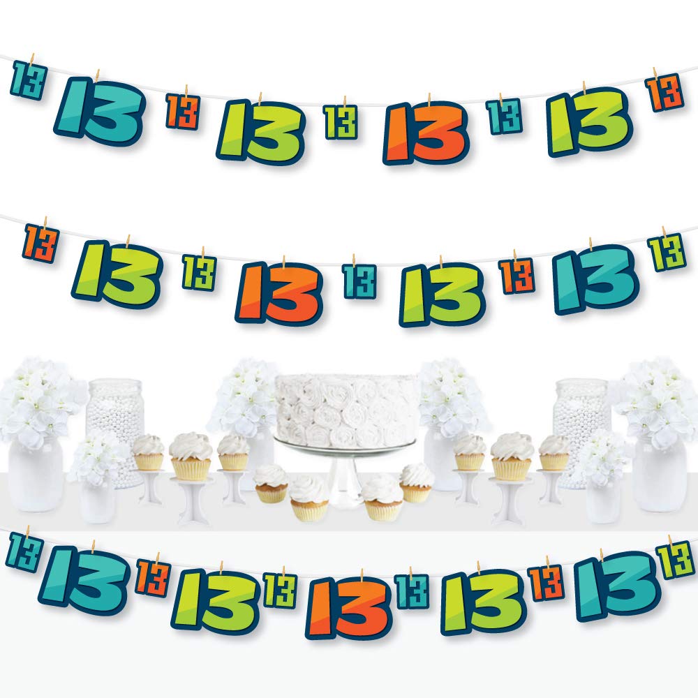 Big Dot of Happiness 13th Birthday Party Decorations - DIY Teen Boy Birthday Banner with 44-Piece Clothespin Garland - Perfect for Teenager Birthday Parties & Room Decor
