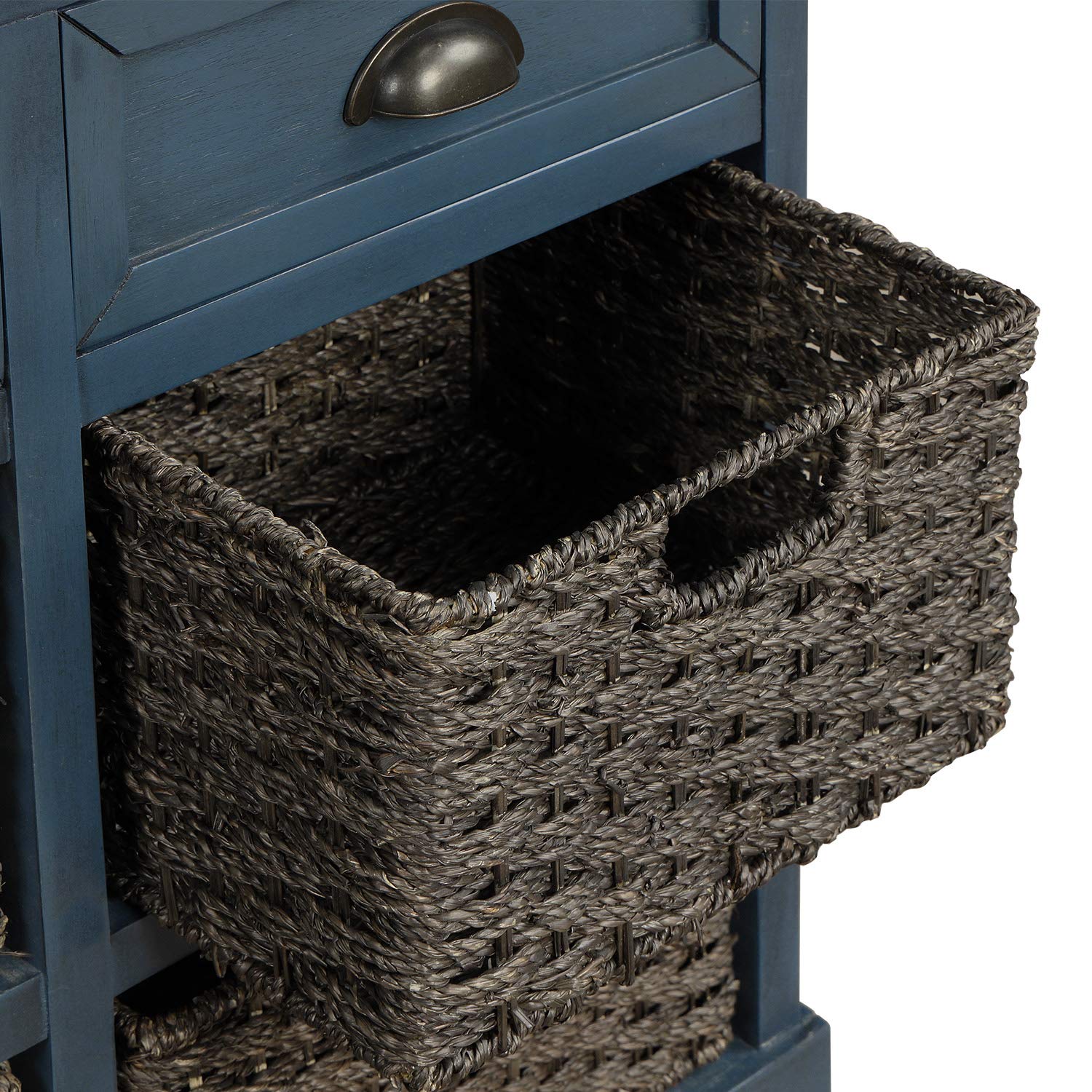 Rustic Wood Storage Cabinet with 2 Drawers & 4 Rattan Baskets - Entryway Table for Kitchen, Dining Room, Living Room | Farmhouse Home Organization & Decor (Antique Navy) - Perfect for Entryway Storage, Blanket Organization, and Displaying Decorative Items