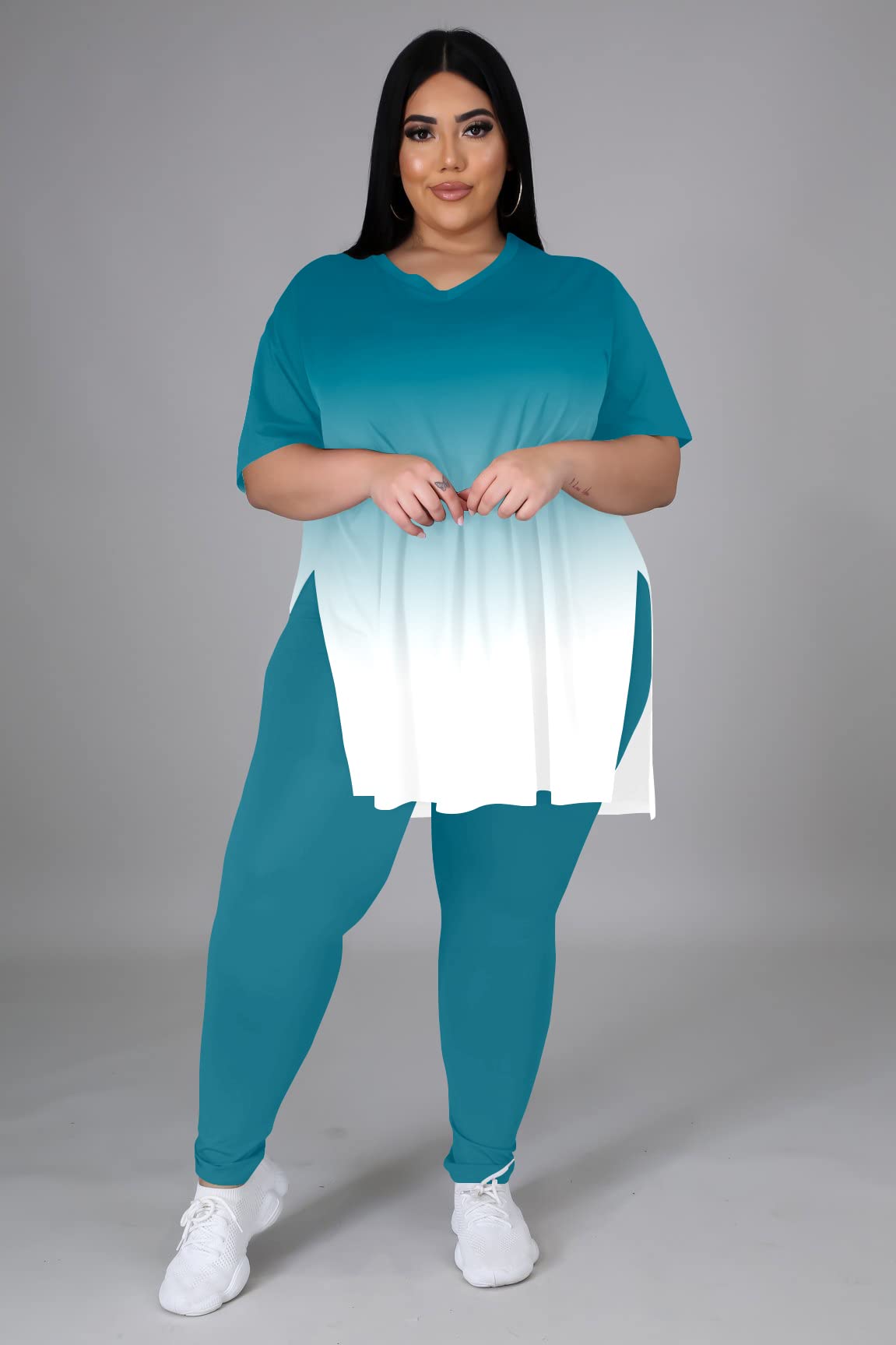 Plus Size Women's 2-Piece Loungewear Set - Oversized T-Shirt & Long Sweatpants Comfy Outfit for Summer | Casual Wear, Home Relaxation, Yoga & Travel