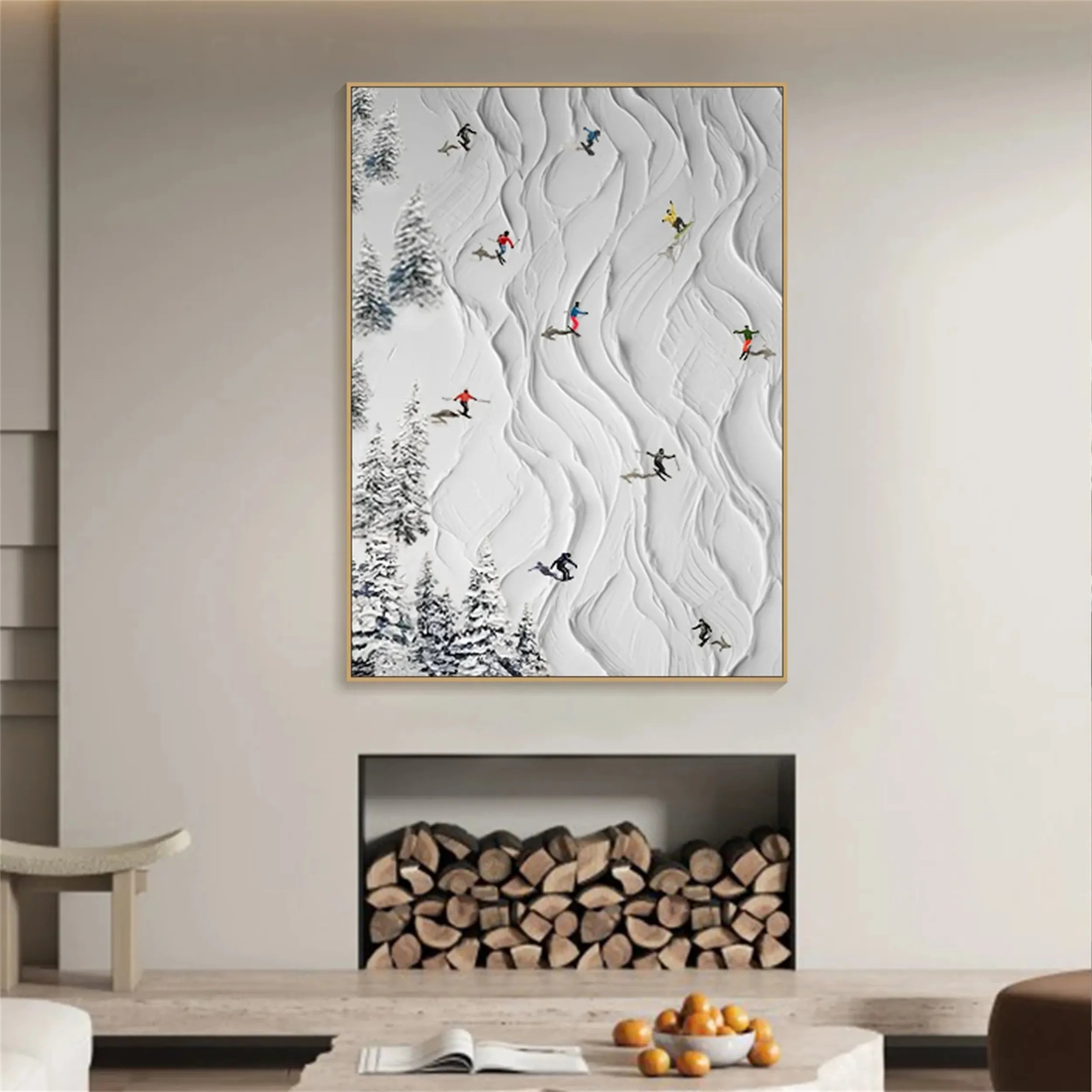 Premium Skiing Sport Art Textured Painting Canvas - Winter Sports Wall Decor #MM213 | Perfect for Ski Lodge, Cabin & Mountain Home Decor