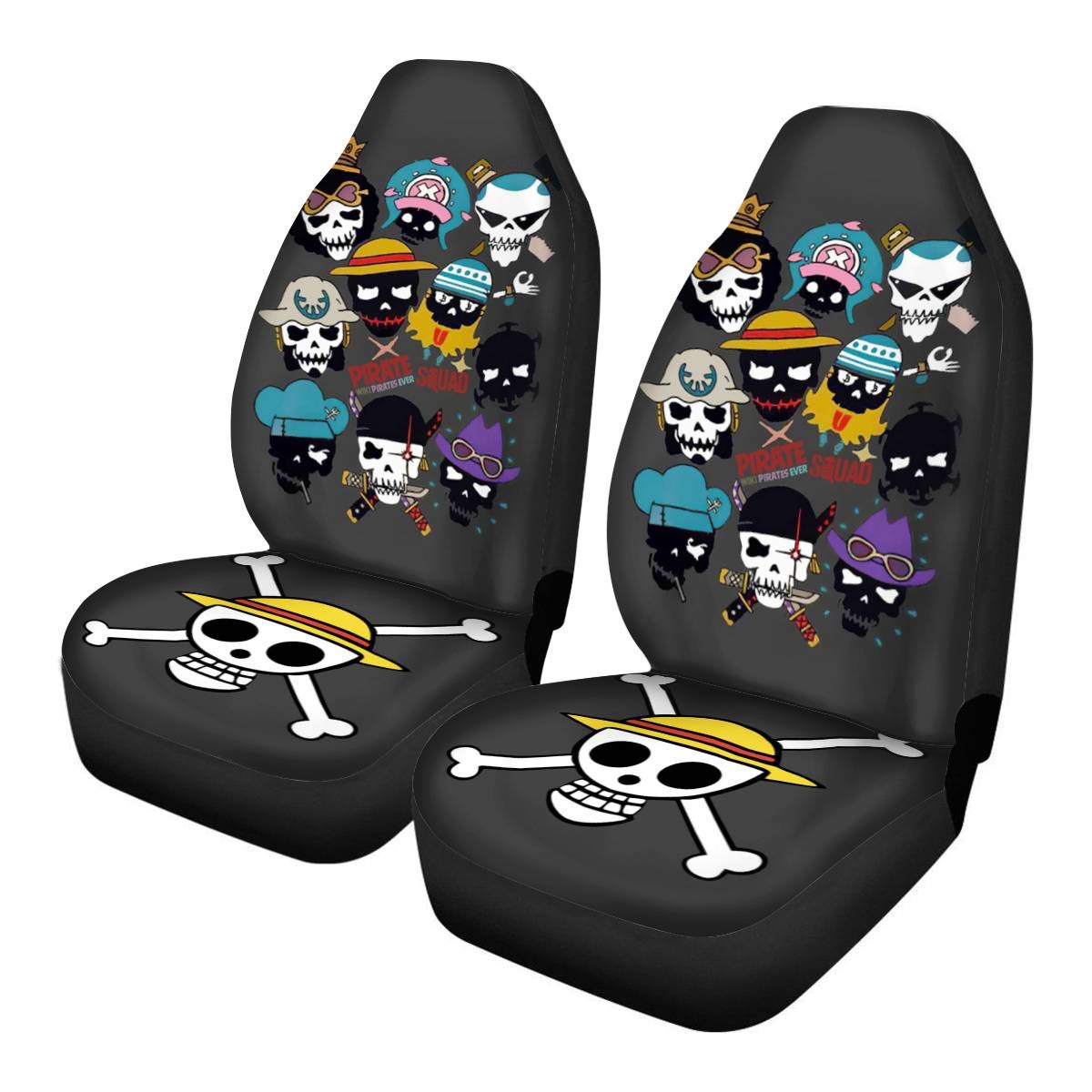 Halloween Skull Car Seat Covers - 2pc Black Front Seat Protectors for Easy Fit & Comfort