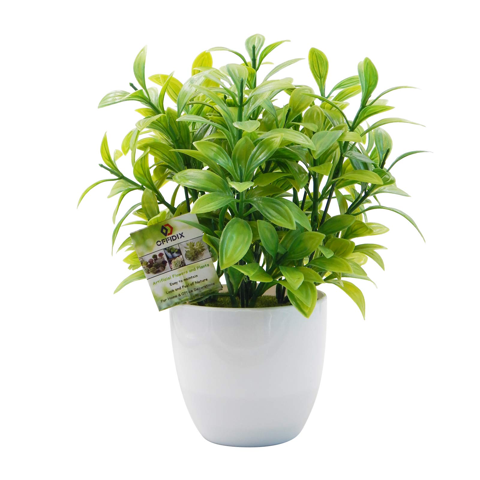 OFFIDIX Mini Plastic Artificial Eucalyptus Leaves Topiary Plant in Pot - Faux Greenery Decor for Home, Office, Bathroom - Perfect for Shelves, Desks & Small Spaces