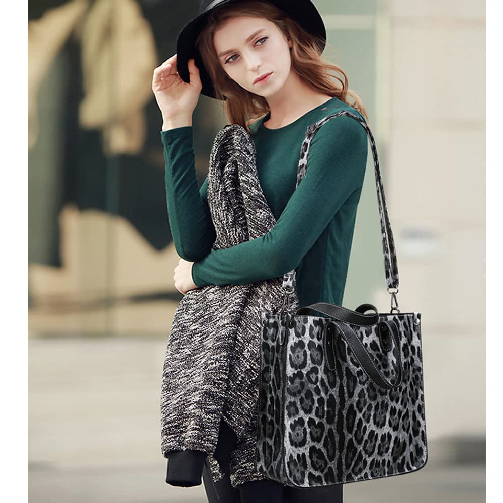 Downupdown Women's Animal Print Leather Shoulder Bag & Purse Set - 2Pcs Stylish Satchel & Tote Handbags for Work, Office & Daily Use | Durable Ladies Bags for Professional & Casual Outfits