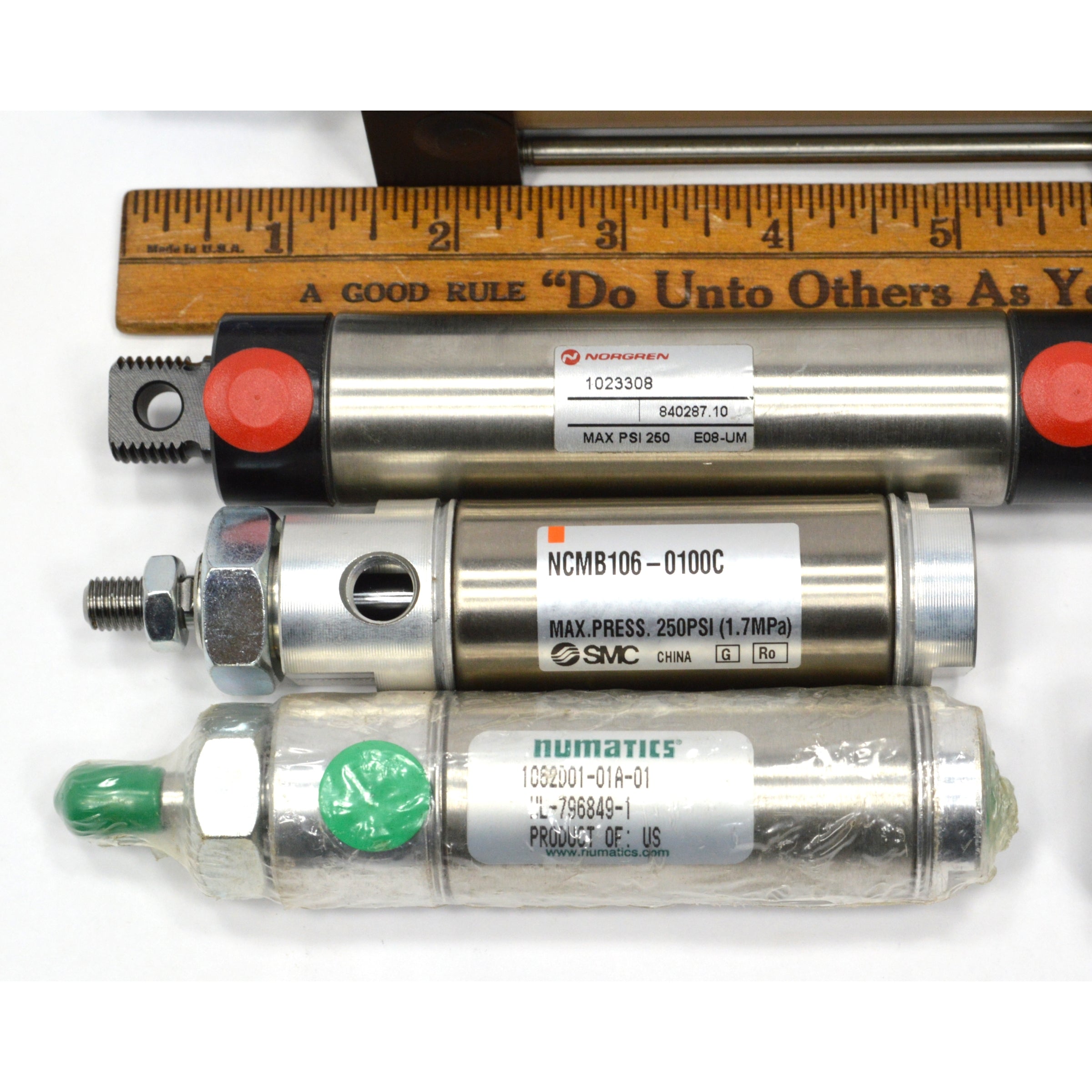 New Pneumatic Cylinder Set of 5 Air Cylinders with 2 Valves - Norgren SMC Numatics Compatible for Industrial Automation & Machinery Applications