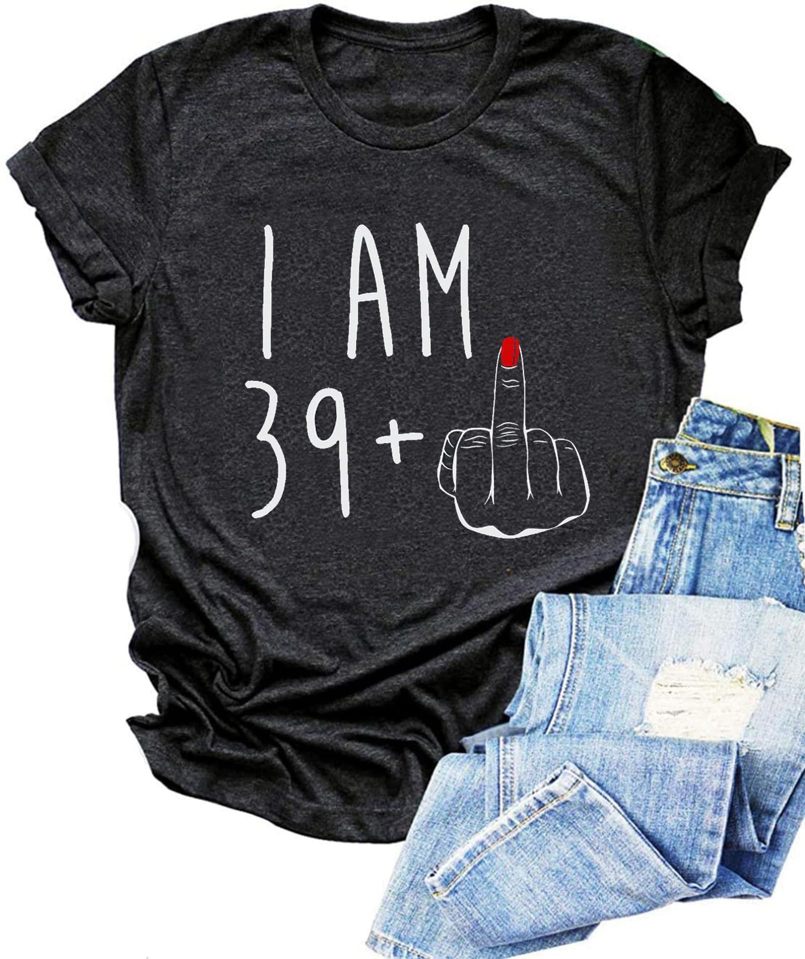40th Birthday Shirts for Women - Funny 40 Year Old Birthday Gift T-Shirt with Letter Print - Casual Short Sleeve Tee Tops for Party, Celebration & Everyday Wear