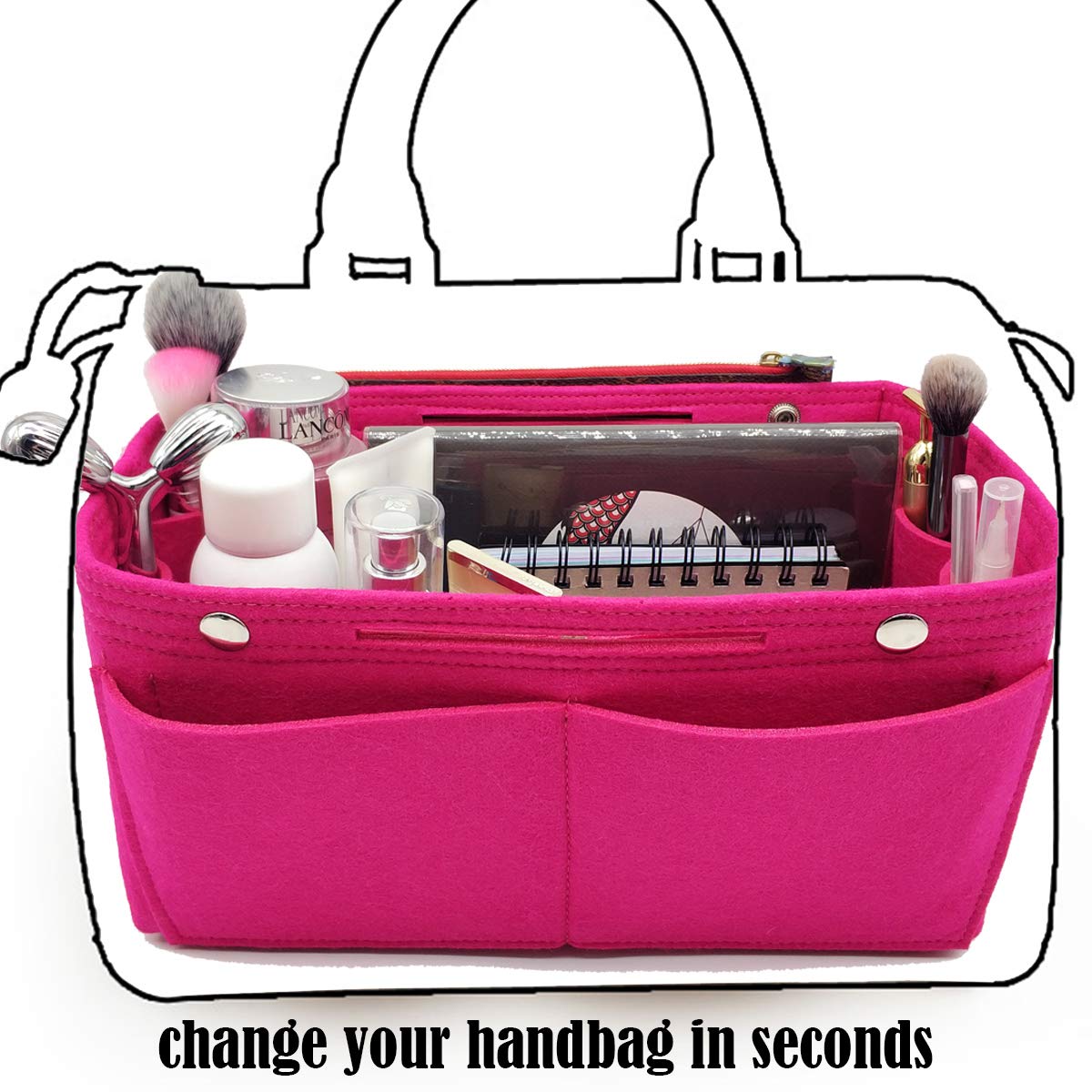 LEXSION Felt Purse Organizer Insert - Multi Pocket Handbag Organizer with 8 Slots for Wallet, Phone & Makeup | Perfect for Tote Bags, Crossbody & Designer Purses | Keep Essentials Neat & Accessible