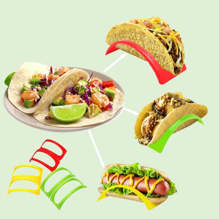 Alovexiong 12-Piece Taco Holder Set - Microwave & Dishwasher Safe Taco Stands for Soft & Hard Shells - Colorful Taco Rack for Dinner Parties, BBQs & Family Gatherings