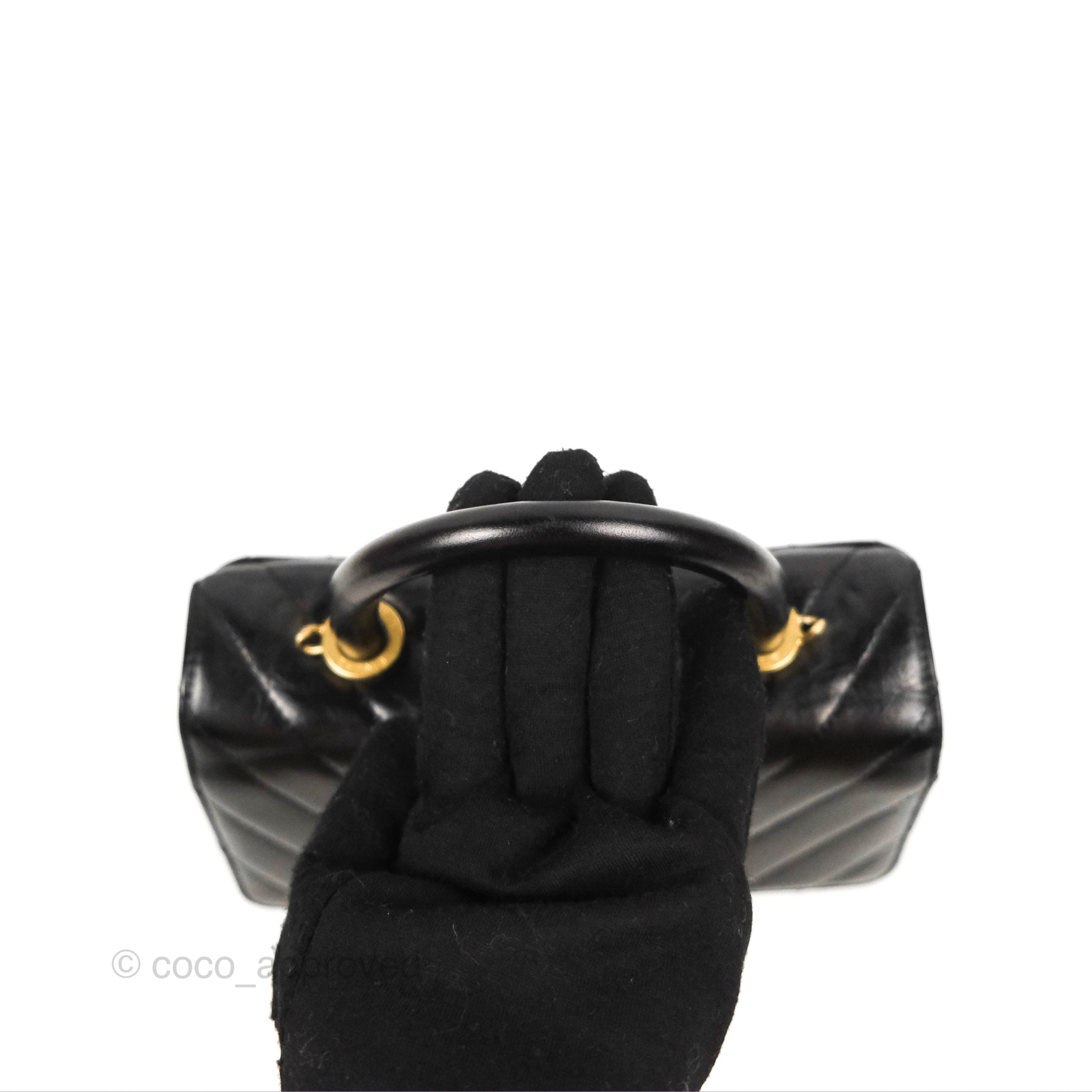 Chanel Chevron Small Coco Handle Bag - Black Shiny Aged Calfskin with Aged Gold Hardware | Luxury Crossbody Purse for Women, Perfect for Evening Parties & Date Nights