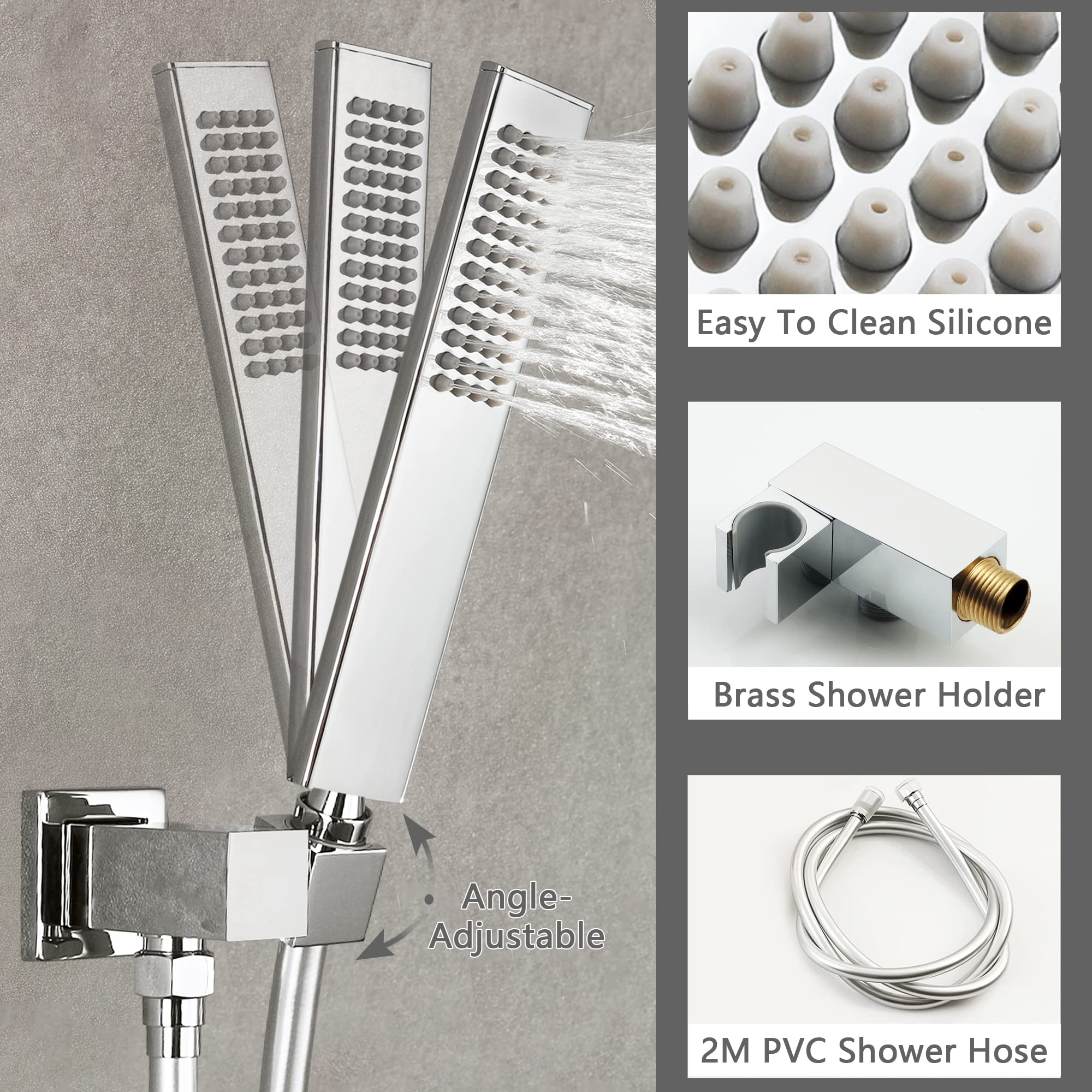 SKOWLL Rainfall Shower System - 10 Inch Wall Mounted Shower Head with Handheld Spray, Solid Brass Pressure Balancing Mixer Valve in Polished Chrome - Perfect for Luxurious Spa-Like Bathroom Experience