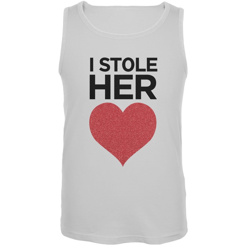 Old Glory 'I Stole Her Heart' White Men's Tank Top - Large Size | Patriotic American Flag Graphic Tee for Summer, Beach, BBQ & Casual Outings