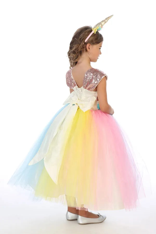 Gala Rainbow Unicorn Princess Dress for Girls - Sparkly Costume for Birthday Parties, Halloween & Dress-Up Play (Style 034)