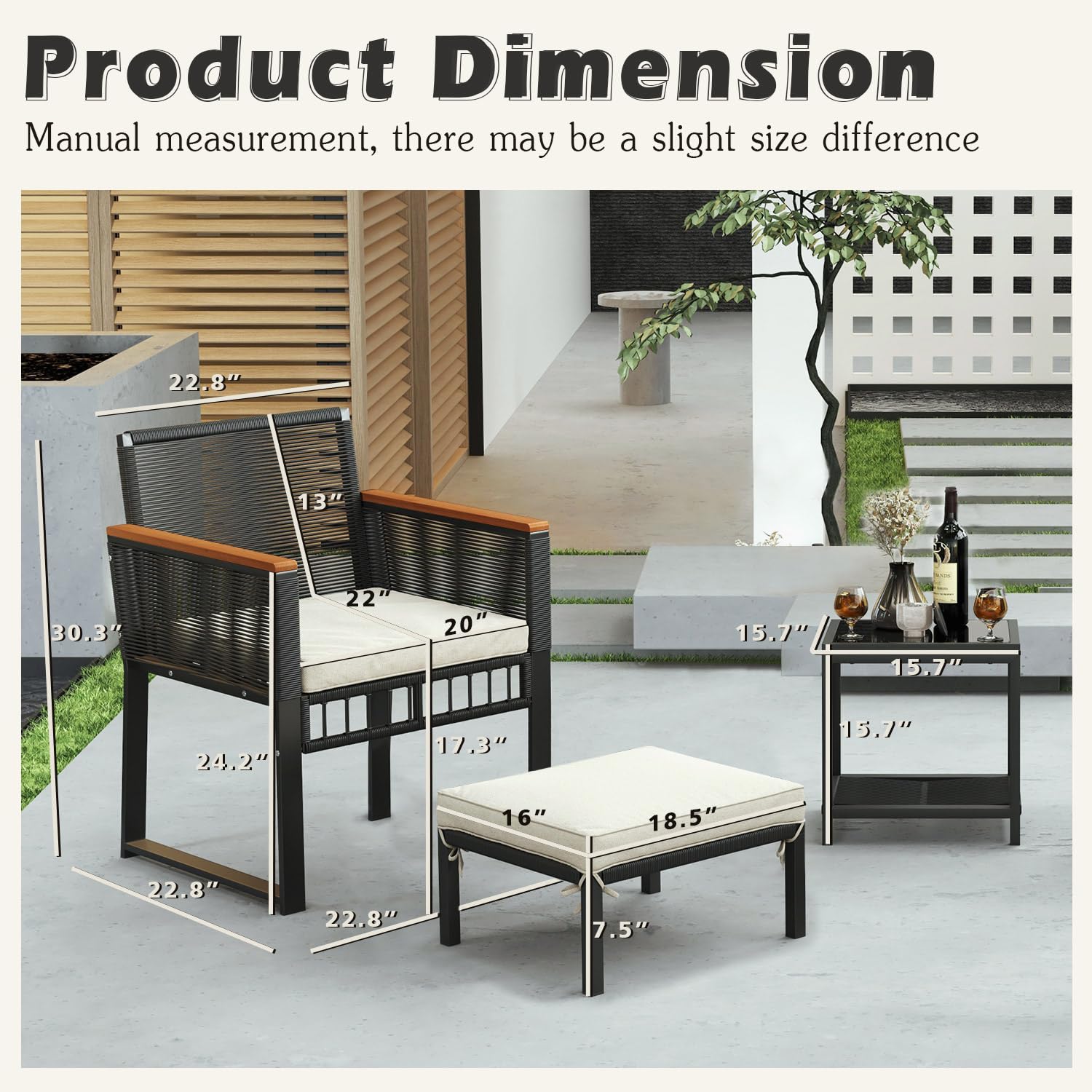 5-Piece Outdoor Patio Furniture Set with Wicker Chairs, Coffee Table & Ottoman - Durable Rattan Conversation Set for Porch, Balcony, Backyard, Poolside Relaxation | Perfect for Outdoor Entertaining & Lounging