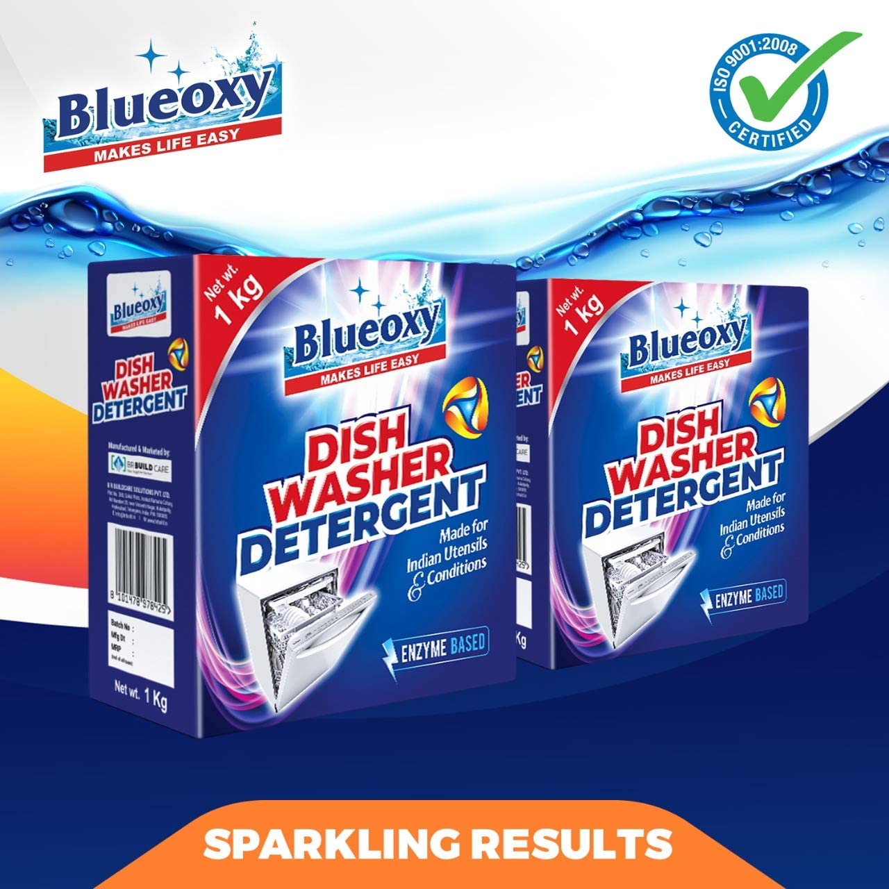 BLUEOXY Eco-Friendly Dishwasher Detergent Powder 1Kg - Works with All Dishwasher Brands | Specially Formulated for Tough Stains & Indian Cooking Utensils | Plant-Based, Non-Toxic Cleaning Solution | Ideal for Daily Dishwashing, Pots & Pans, Stain Removal | Perfect for Home & Restaurant Use