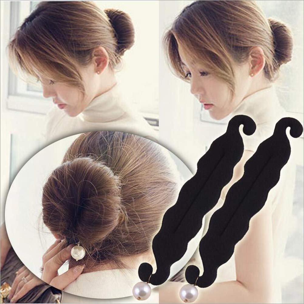 3 Pcs Black Foam Hair Bun Maker with Pearl Pendant - Magic Sponge Bun Shaper for Women & Girls - Perfect for Ballet, Chignon, and Elegant Updos - Hair Donut Twister for Easy Styling at Home, Parties, and Special Events