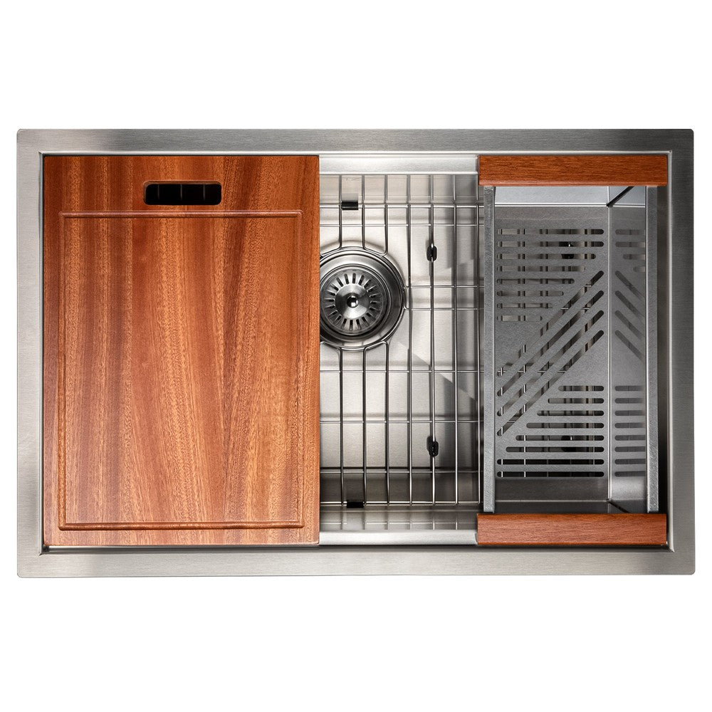 ZLINE Garmarch 27-Inch Undermount Single Bowl Stainless Steel Kitchen Sink with Bottom Grid & Accessories (SLS 27) - Perfect for Modern Kitchens, Remodeling & Heavy-Duty Cooking
