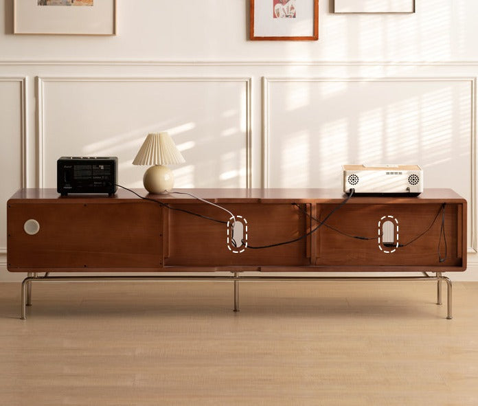 Solid Oak & Poplar Wood French Style TV Stand with Sliding Doors - Perfect for Living Room, Bedroom & Home Theater Storage
