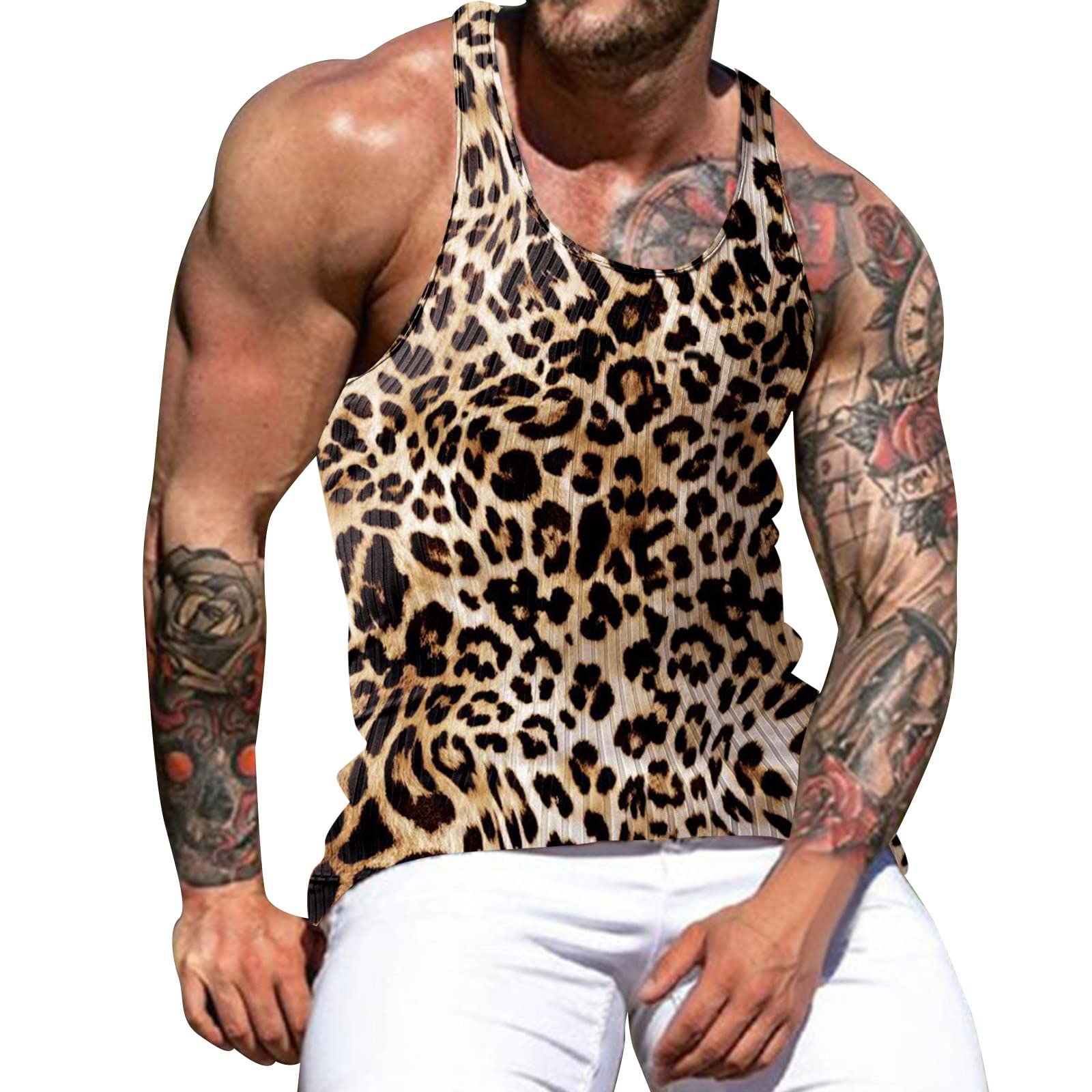 Men's Graphic Tank Tops - 3D Digital Printed Summer Fashion Tees for Casual Wear & Gym - Breathable Round Neck Sleeveless Shirts for Outdoor Activities & Beach Vacations
