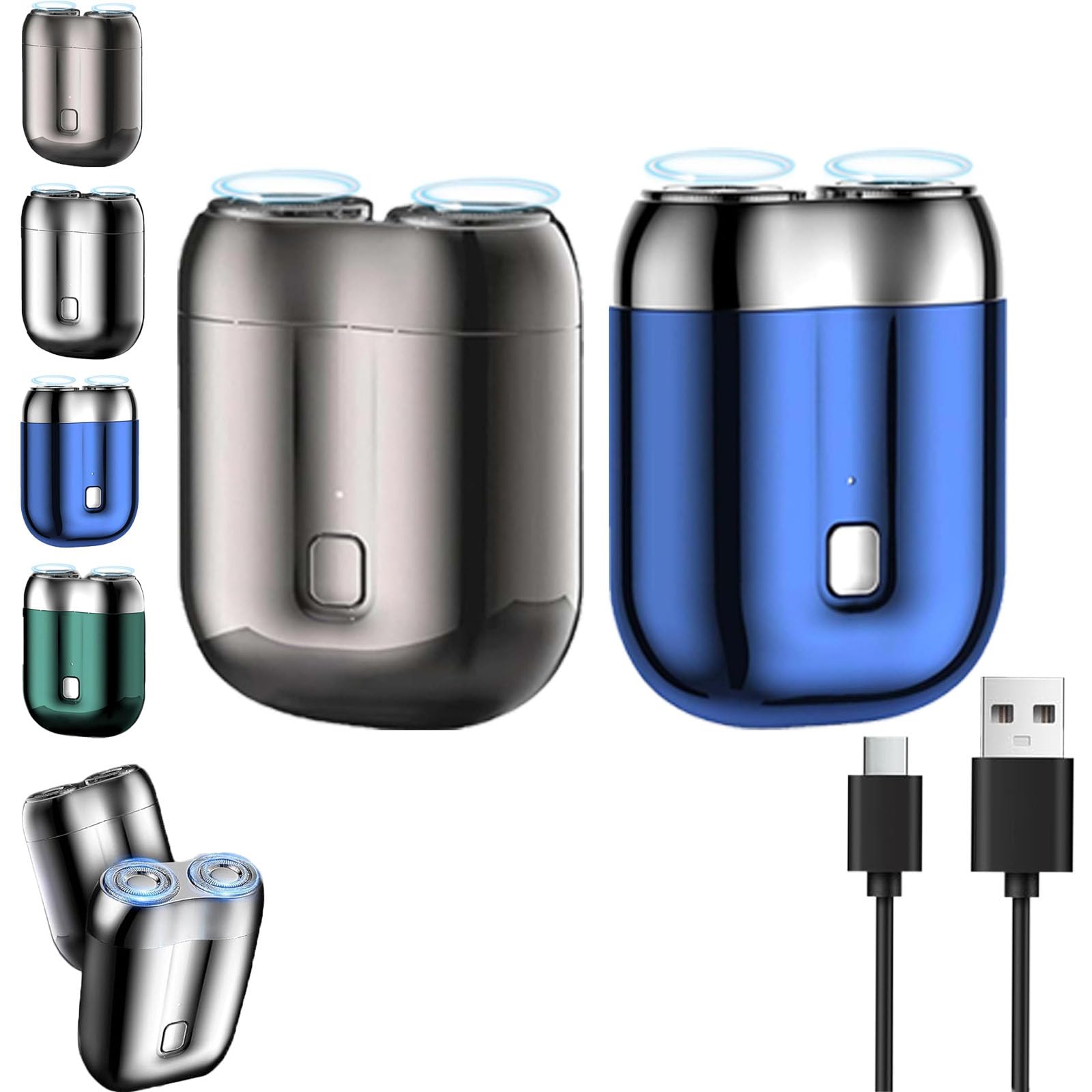 Jacooba Electric Razor for Men - 2024 Upgraded USB Rechargeable Waterproof Shaver with Dual Head, Portable Compact Travel Shaver (Gray+Blue) - Perfect for Home, Office & Travel Grooming