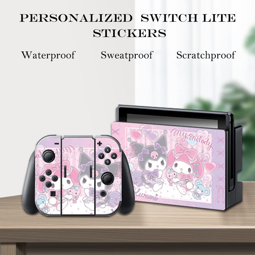 PERFECTSIGHT Kawaii Cartoon Vinyl Decal Skin Sticker for Nintendo Switch - Full Set Protective Wrap for NS Console, Joy-Con Controller & Dock (Melody Rabbit Design) - Perfect for Gaming Protection and Personalization