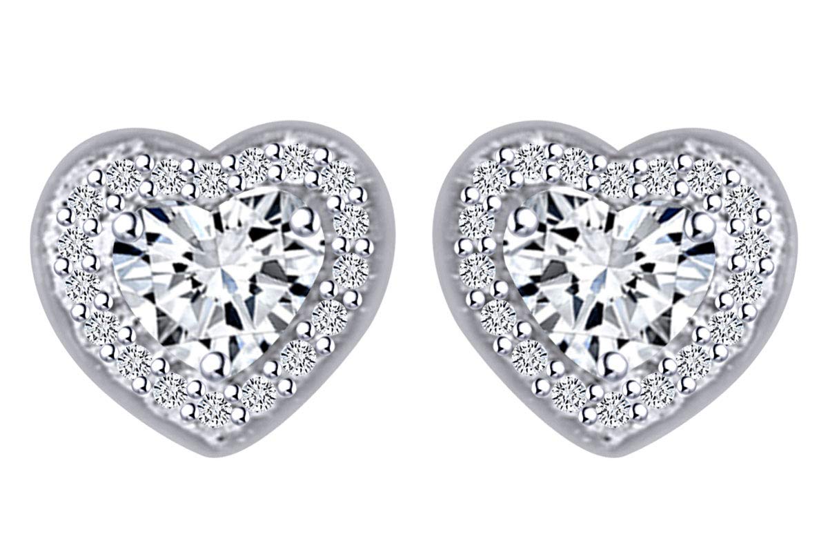 0.28 Carat Heart & Round Cut Natural Diamond Stud Earrings in 14K White Gold - Perfect for Valentine's Day, Anniversary Gifts & Special Occasions