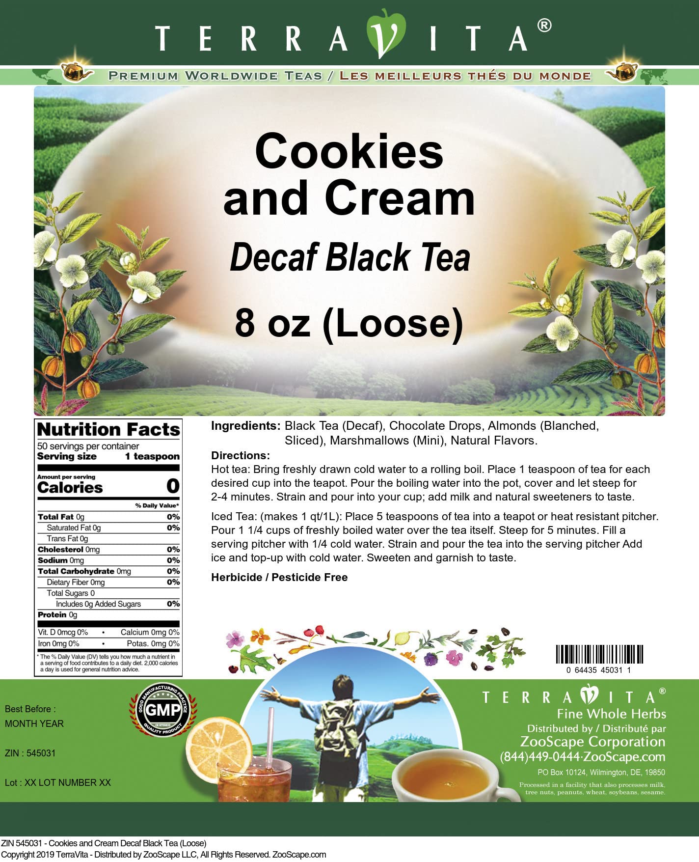Premium Decaf Cookies and Cream Black Tea Loose Leaf (8 oz, 2 Pack) - Rich Flavor, Caffeine-Free | Perfect for Relaxing Evenings & Dessert Pairings