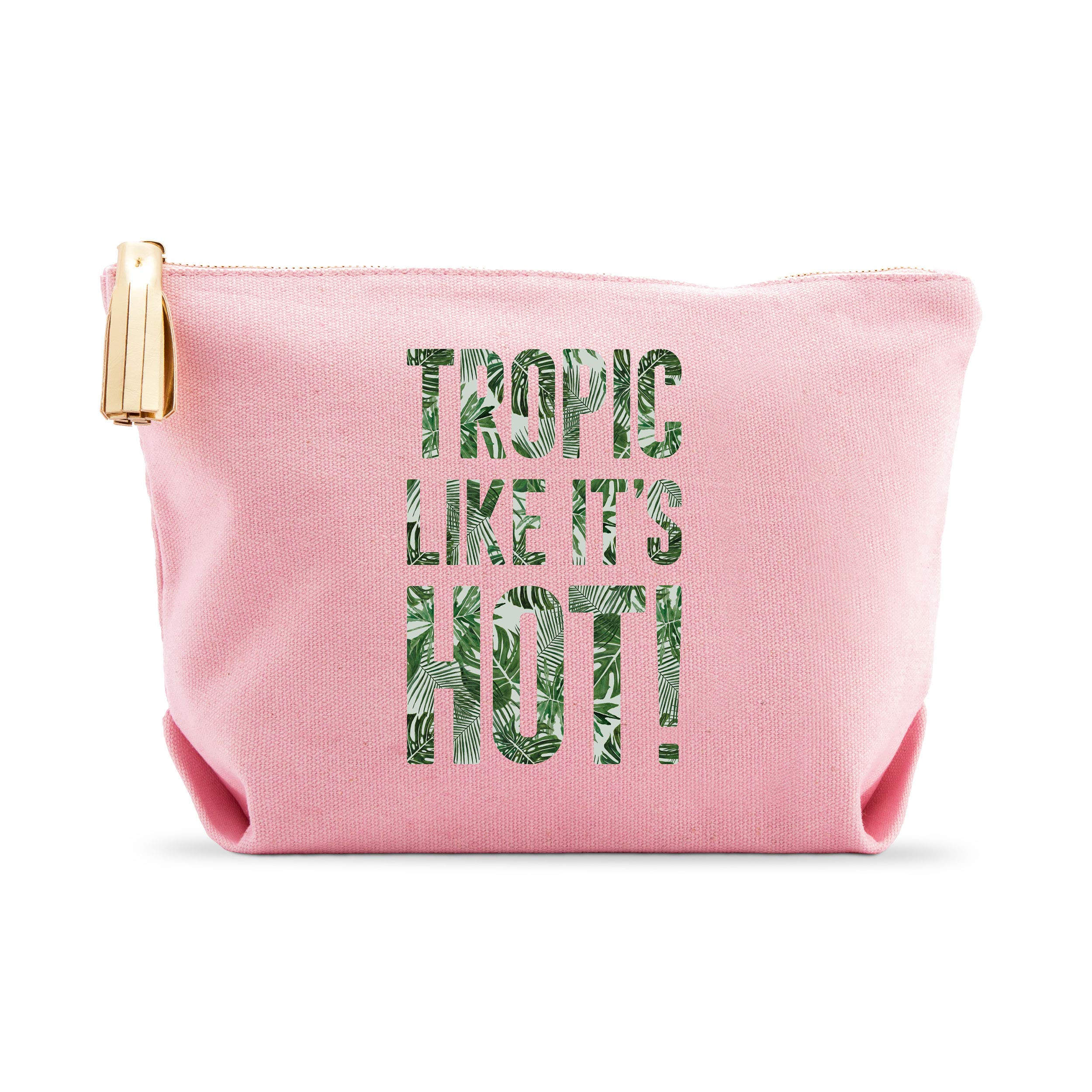WEDDINGSTAR Large Personalized Canvas Makeup Bag - Tropical Beach Theme Pastel Pink | Perfect for Bridal Shower, Bachelorette Party & Travel Cosmetic Organizer