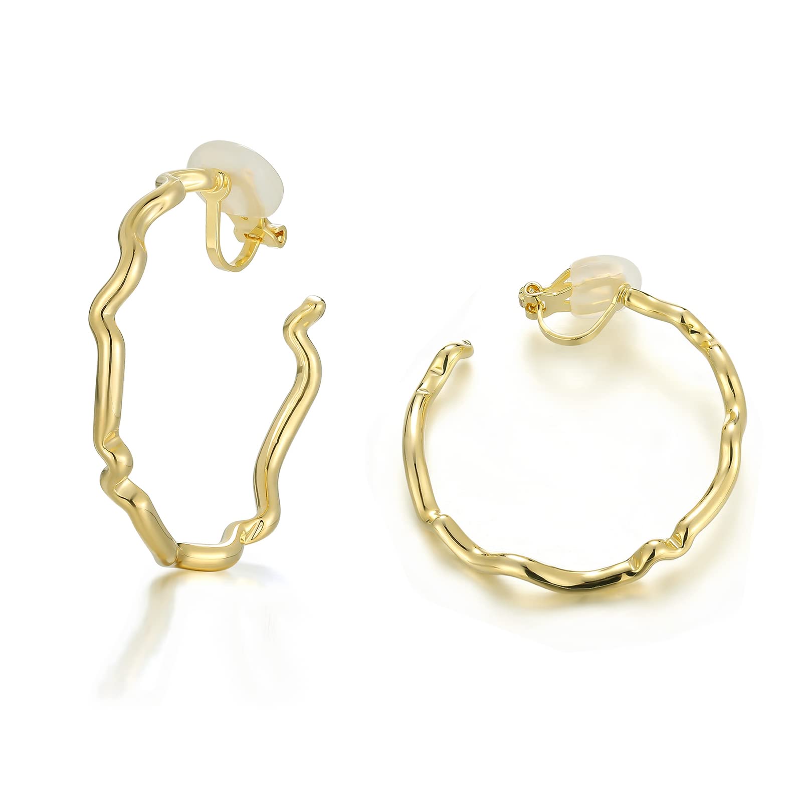 Vintage Wavy Lines Circle Hoop Clip On Earrings for Women & Girls - No Piercing Earrings 1.5 Inch - Boho Chic Jewelry for Parties, Weddings & Everyday Wear