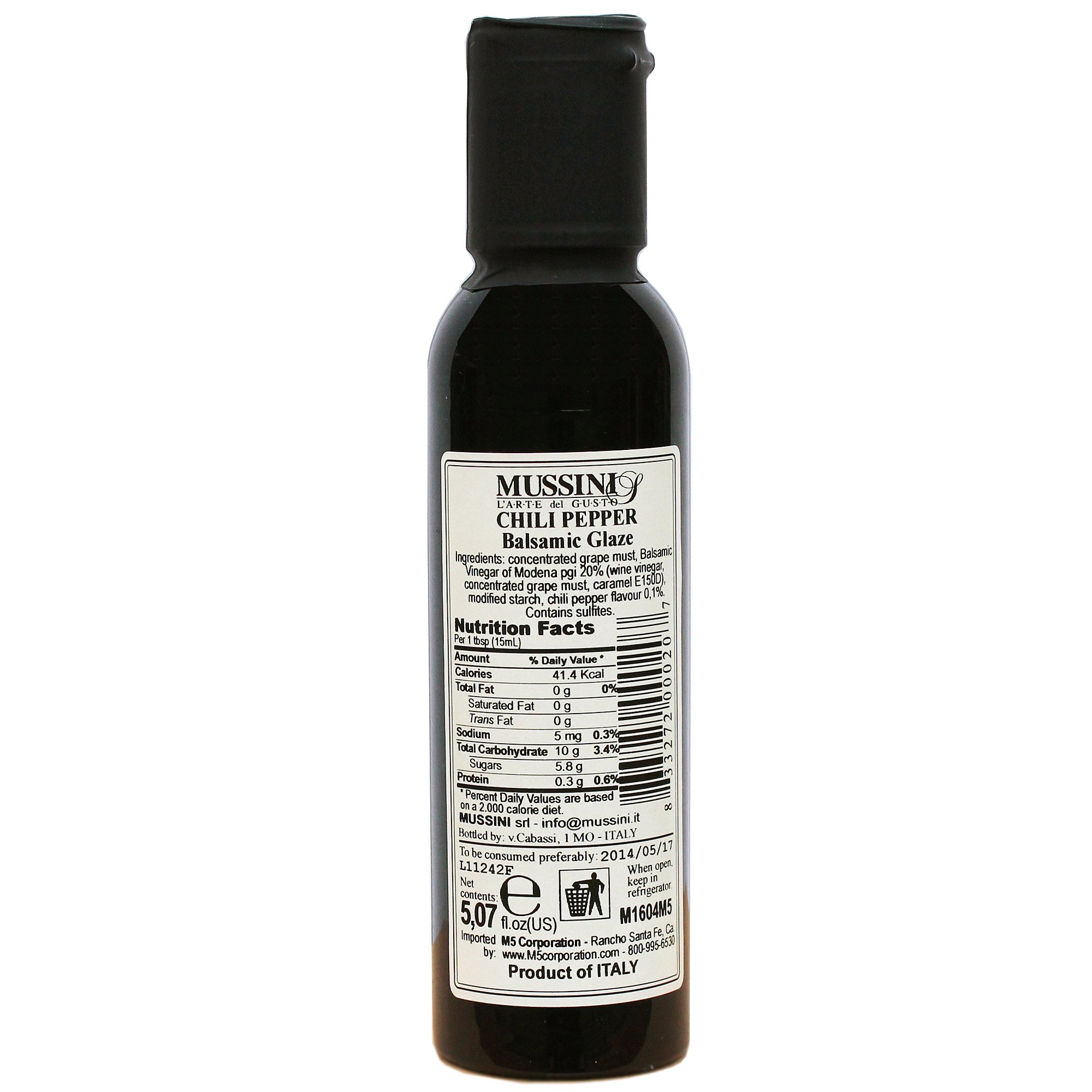 Premium Italian Mussini Balsamic Glaze - Natural Chili Pepper Flavor, 5.1oz | Gourmet Salad Dressing, Pizza Topping & Meat Marinade for Authentic Italian Cuisine