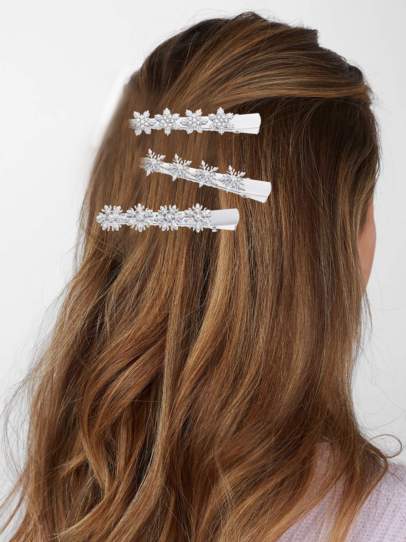 Sparkling Rhinestone Snowflake Hair Clip - Silver Winter Holiday Hair Accessories for Women & Girls | Christmas Party, Wedding, Prom, Festive Occasions