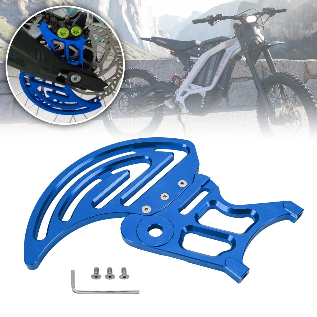 CTDOESO CNC Billet Rear Brake Disc Guard & Caliper Cover - Compatible with Sur-Ron MX/X Bike & Segway X260 - High-Quality Rear Sprocket Protective Cover & Rotor Adapter (Blue) - Perfect for Off-Road Riding, Mountain Biking & Electric Bike Protection