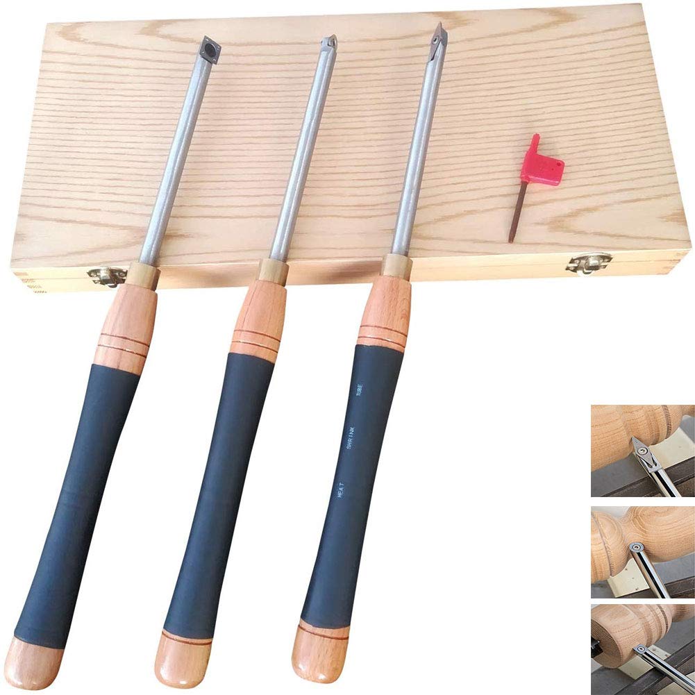 Premium Woodturning Lathe Tool Set - 3PCS Replaceable Carbide Parting Tools with Wooden Storage Box (Round & Square Tips) - Perfect for Woodworking, DIY Projects & Professional Carpenters - Ideal for Bowl Turning, Spindle Work & Detailed Wood Crafts
