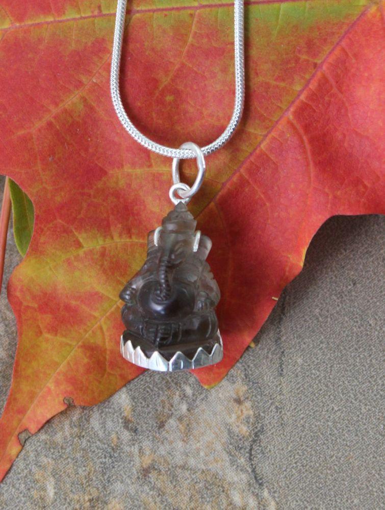 Hand Carved Topaz Ganesh Pendant Necklace - Elegant Spiritual Jewelry for Meditation, Yoga & Blessing Gifts