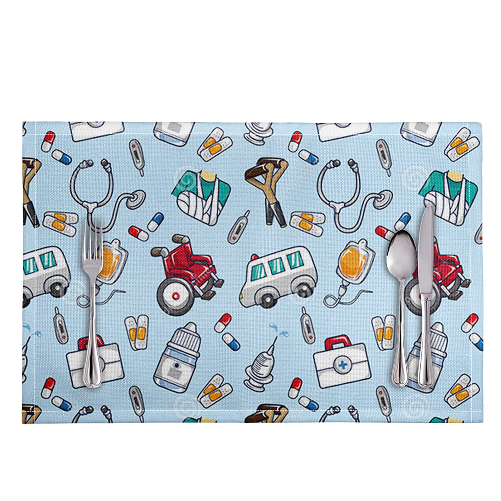 KUILIUPET Nurse-Themed Placemats Set of 4 - Heat & Stain Resistant, Non-Slip PVC Table Mats for Kitchen & Dining - Washable, Durable Vinyl Placemats for Hospitals, Clinics & Home Use