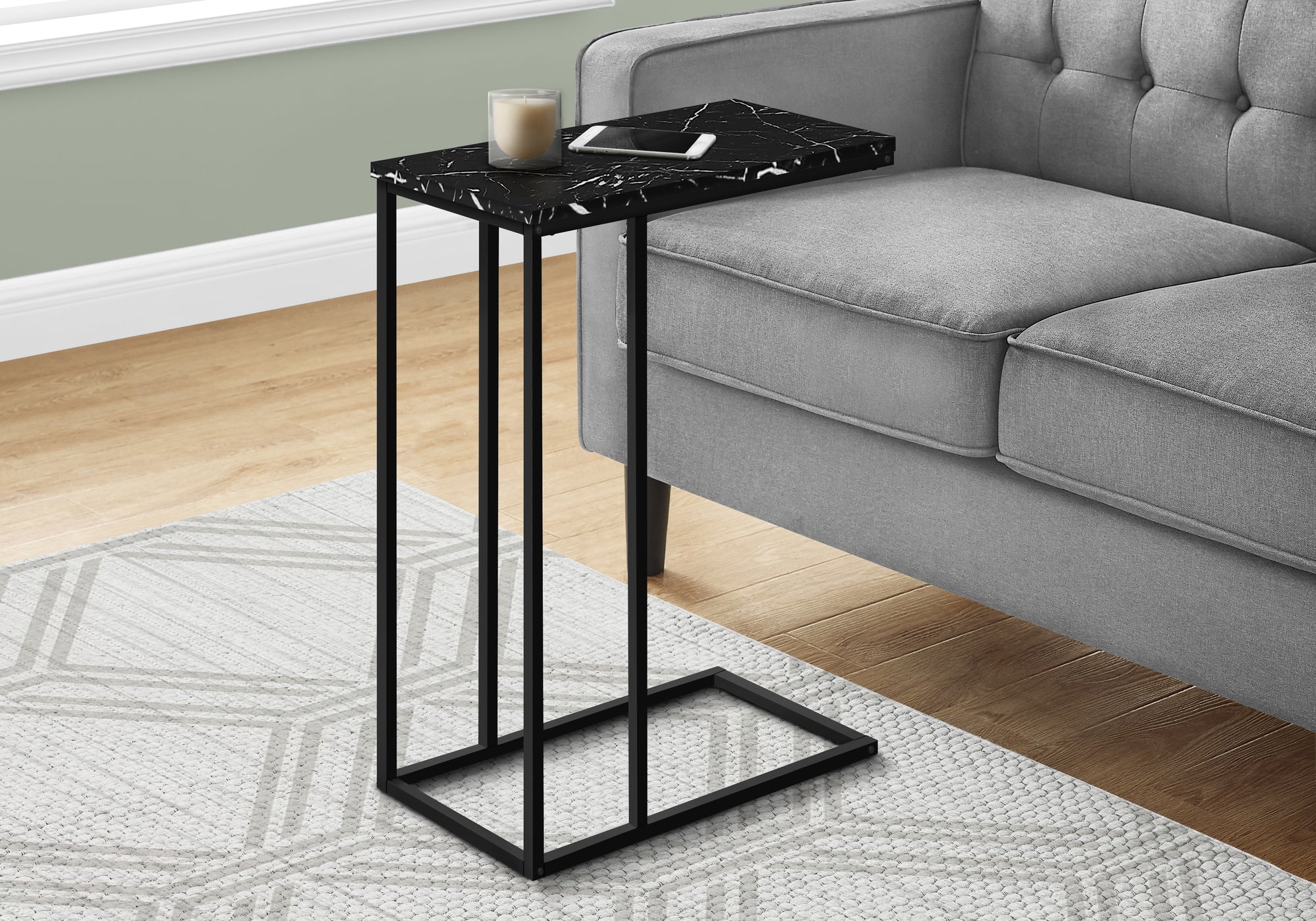 Elegant Black Marble Accent Table with Black Metal Frame - 25 Inches Height - Perfect for Living Room, Bedroom, or Office Decor