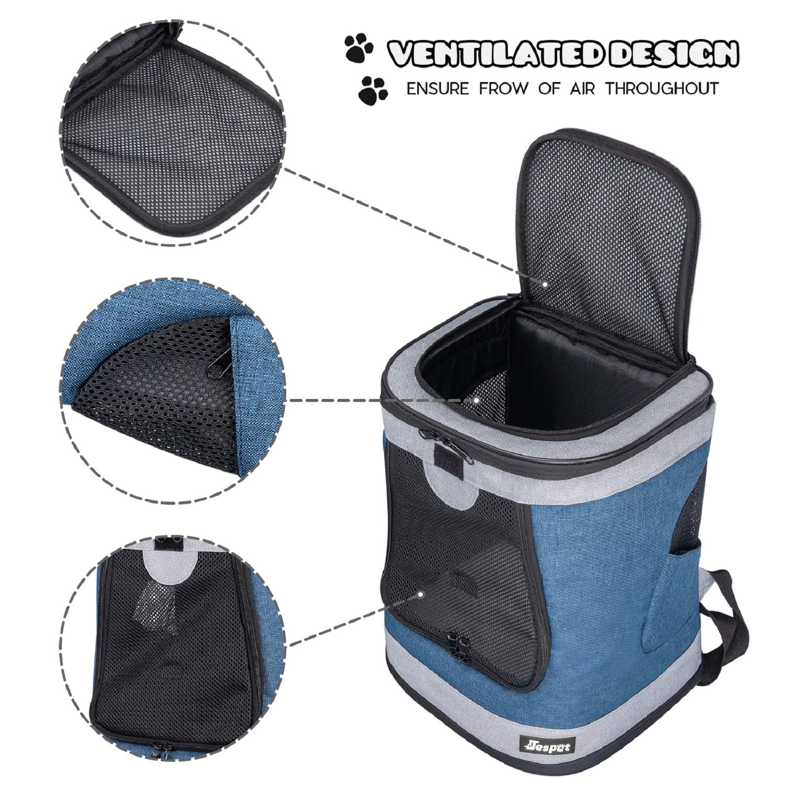 JESPET & GOOPAWS Pet Carrier Backpack for Small Dogs & Puppies - Lightweight, Breathable & Comfortable Travel Backpack for Hiking, Walking, Airplane, Outdoor Adventures with Your Pet (Blue Grey) - Perfect for Daily Commutes, Vet Visits & Family Outings