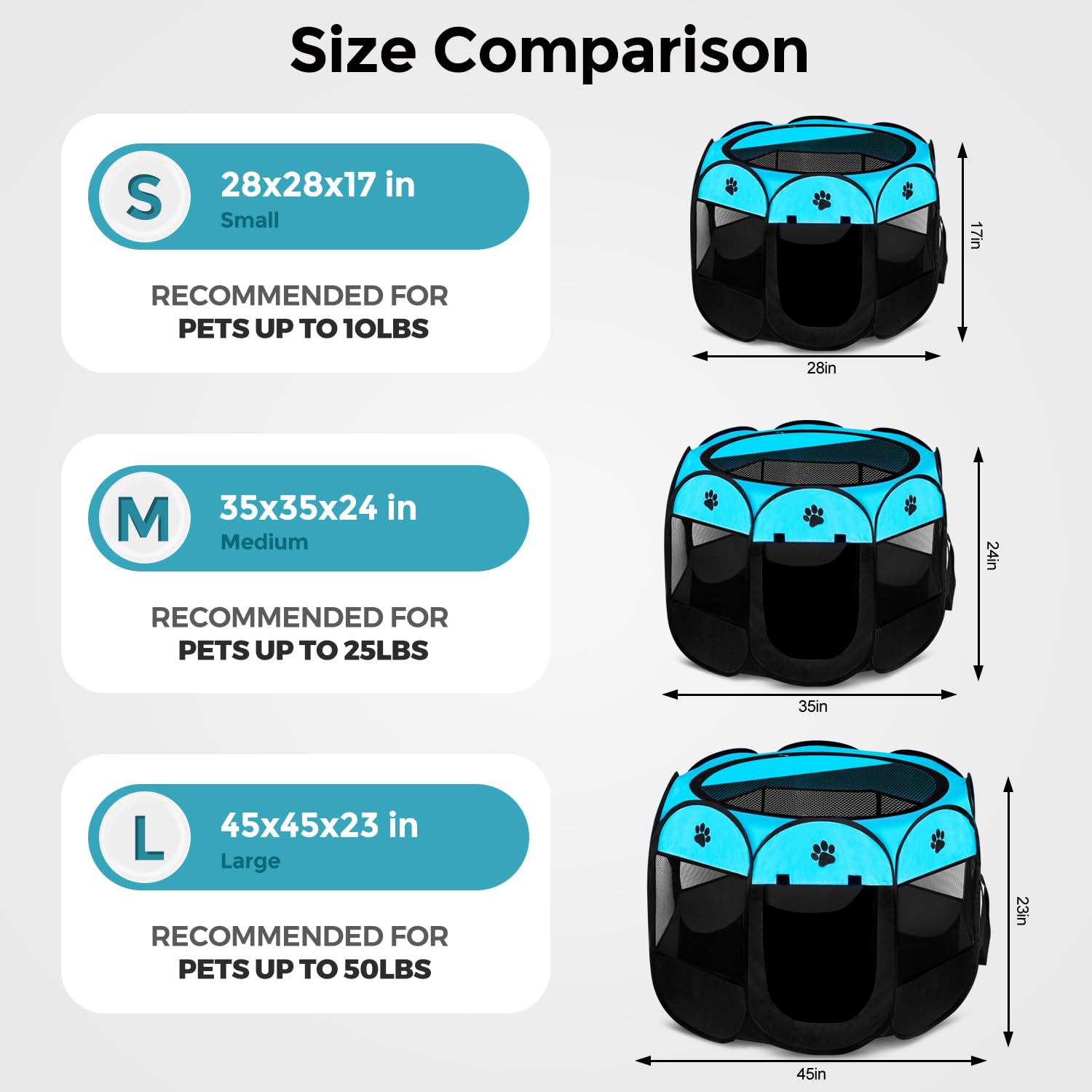 Foldable Portable Pet Playpen for Dogs & Cats - Small, Medium & Large Sizes - Indoor/Outdoor Pop-Up Kennel Tent for Travel, Camping & Home Use (Blue, 28
