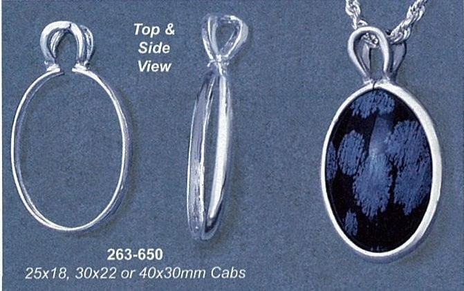 Sterling Silver or Gold Plated 25x18mm to 40x30mm Oval Cabochon Pendant Setting - Grabber & Bezel Set Jewelry Making Supplies for DIY Necklace, Earrings & Craft Projects
