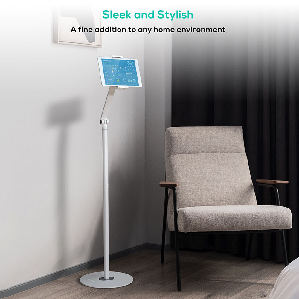 Activiva Universal iPad & Tablet Floor Stand 1.3m Height Adjustable for 4.7-12.9 Inch Devices (White) - Perfect for Home, Office & Classroom Use