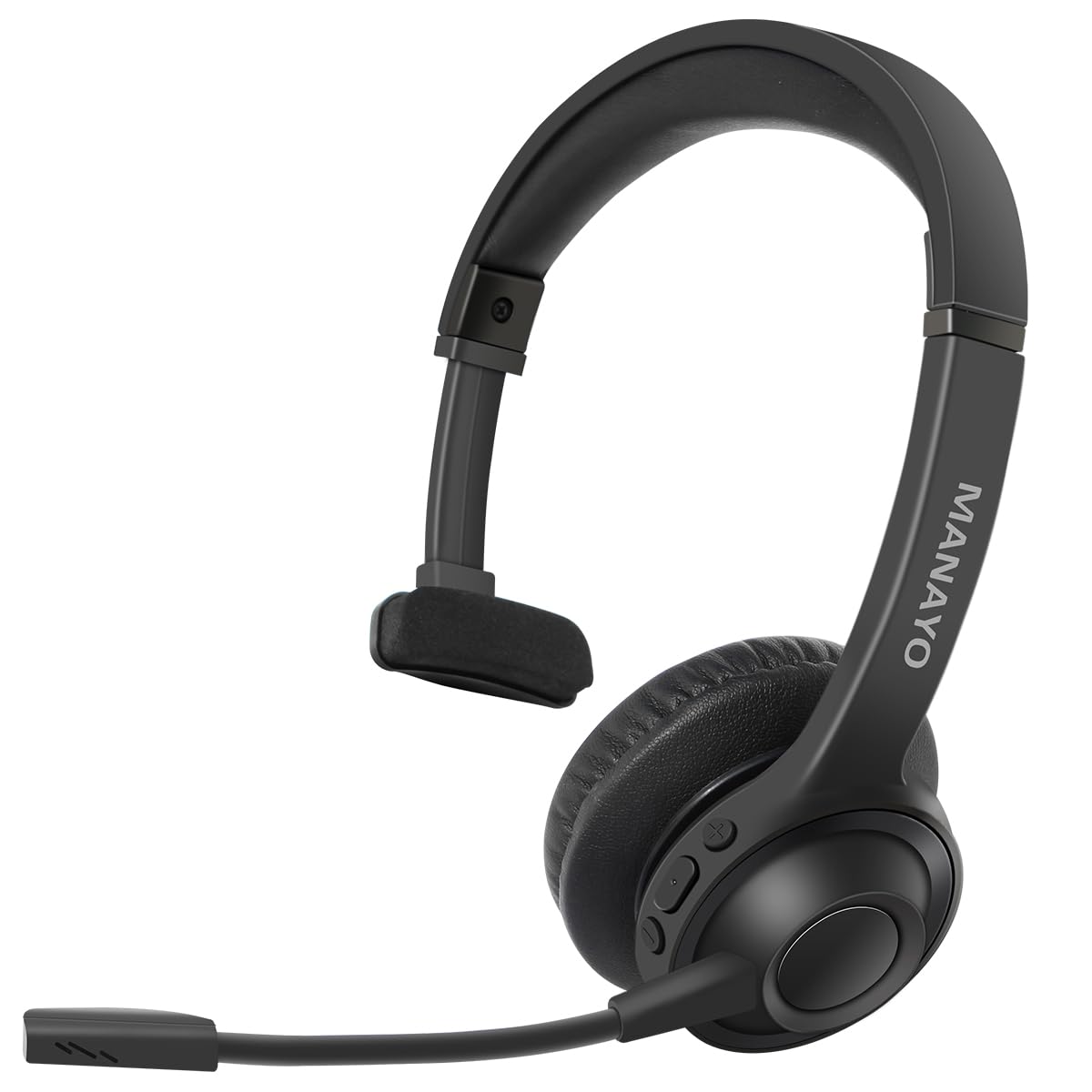 Wireless Bluetooth Headset with Noise Cancelling Mic - Single Ear Headphone for Truckers, Customer Service & Office Work - Compatible with Zoom, Skype, Cell Phones & Laptops (Perfect for Long Calls & Online Meetings)