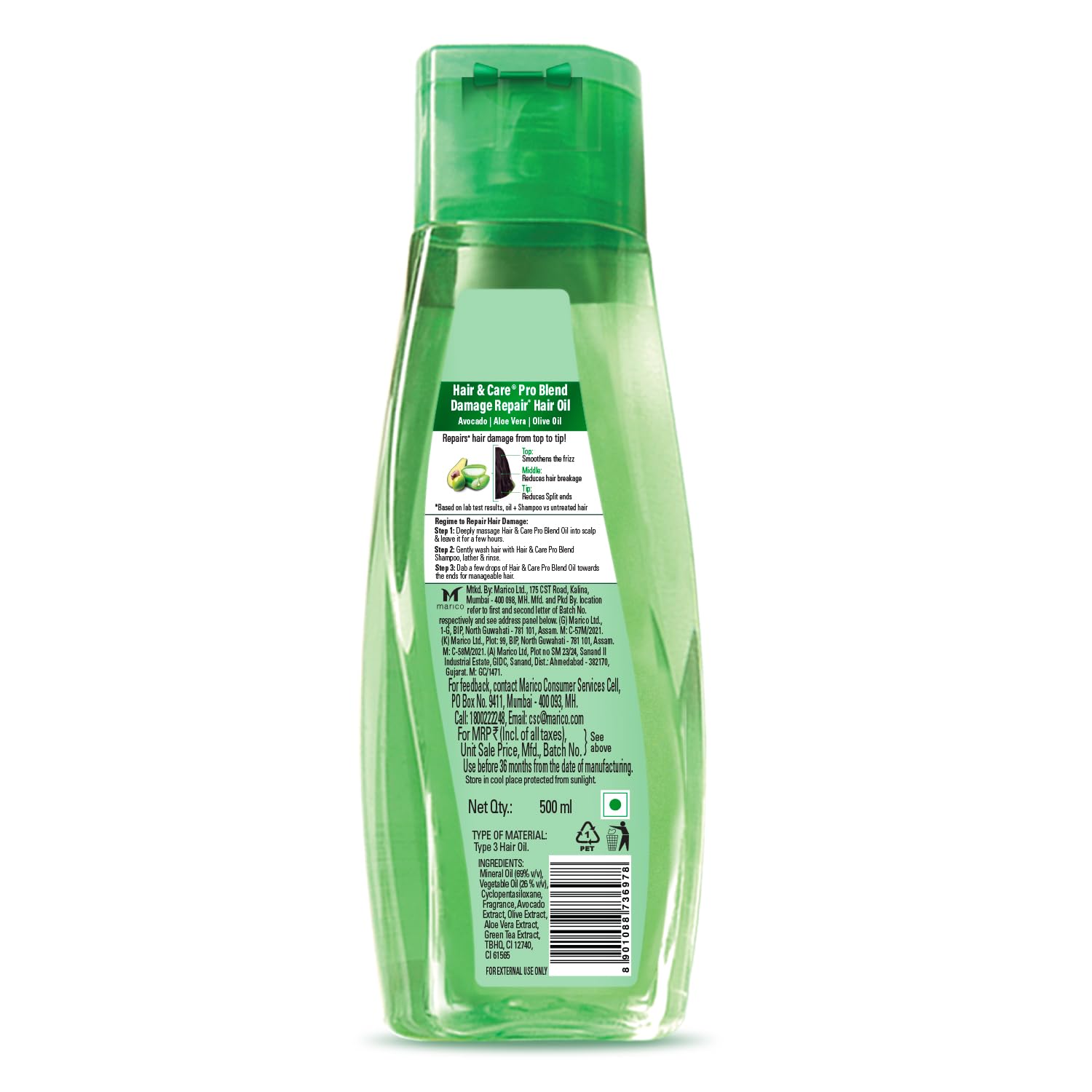 Hair Repair Oil with Avocado, Aloe Vera & Olive Oil - 500ml Damage Treatment for Dry, Frizzy Hair - Perfect for Daily Nourishment & Salon-Quality Results at Home