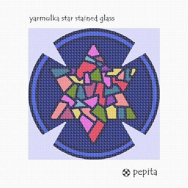 Pepita Needlepoint Kit: Star Stained Glass Yarmulke (7
