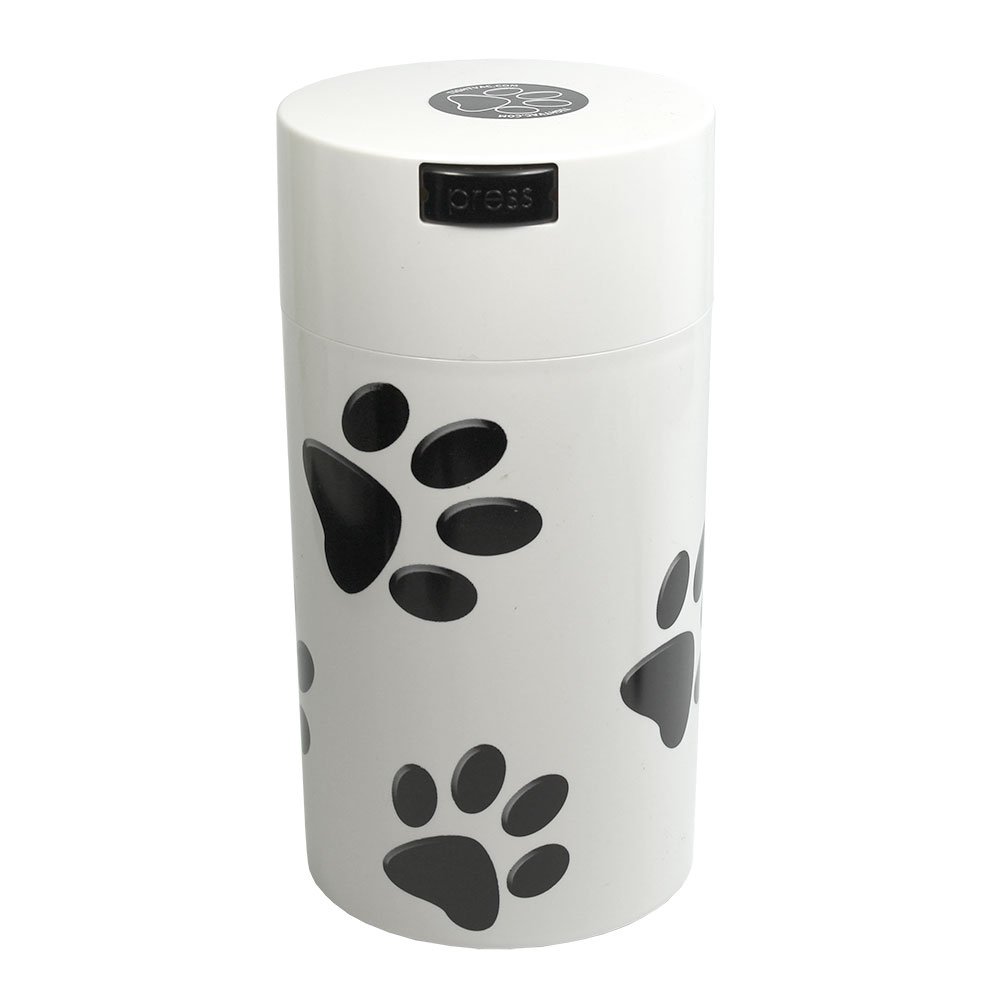 Pawvac 12oz Vacuum Sealed Pet Food Storage Container with White Cap & Black Paws - Airtight Dry Food Dispenser for Dog Treats, Cat Kibble Storage - Perfect for Kitchen Pantry Organization & Fresh Pet Food Preservation